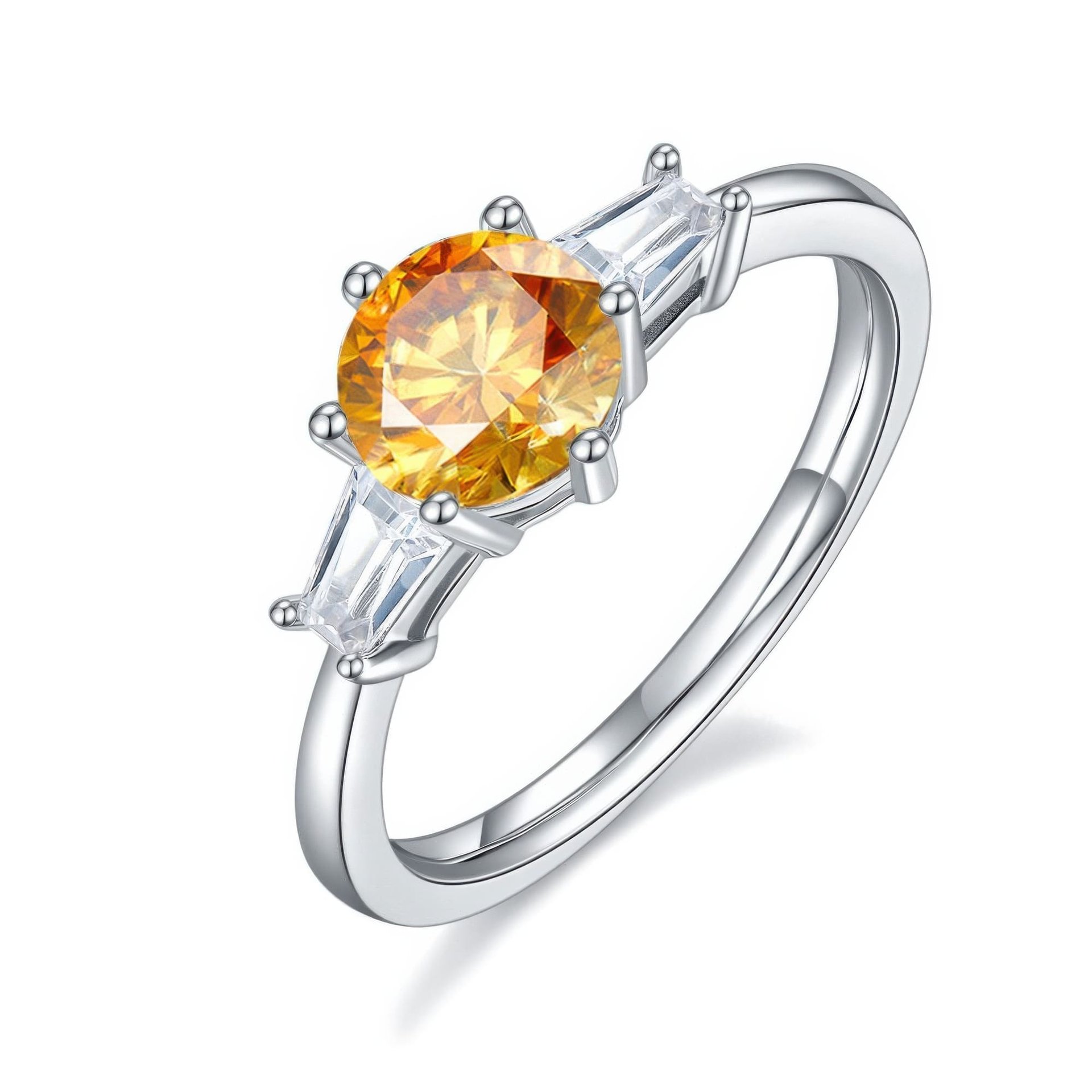 Three Stone Moissanite Ring | Round Brilliant & Tapered Baguettes | 925 Silver - Image 10