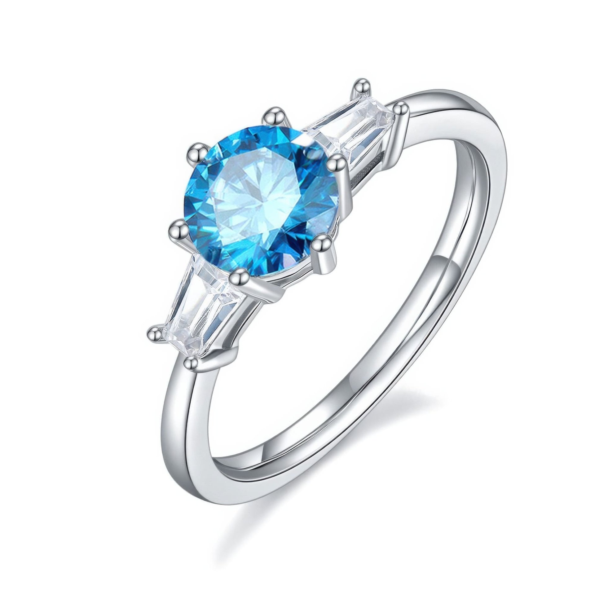 Three Stone Moissanite Ring | Round Brilliant & Tapered Baguettes | 925 Silver - Image 11