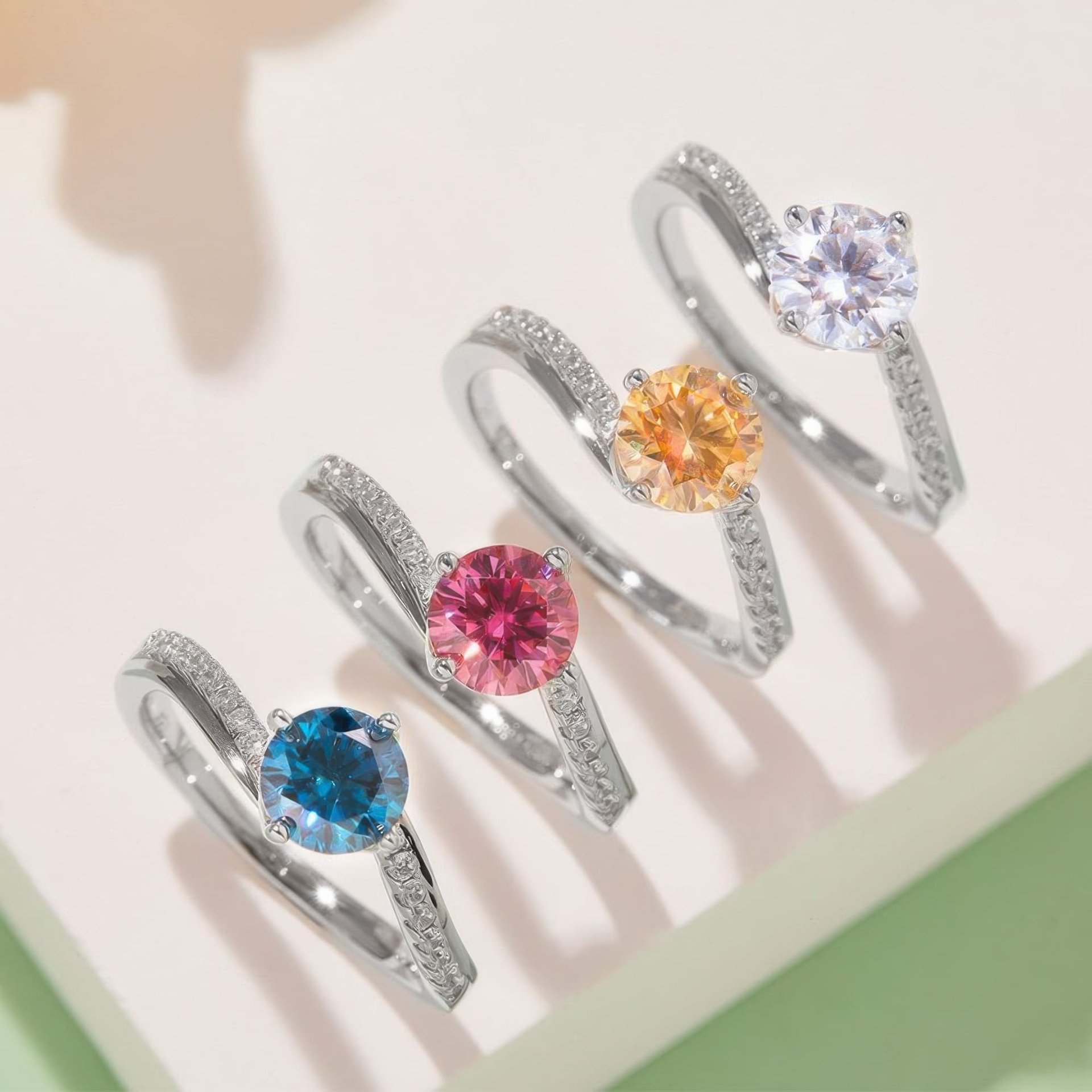 Twisted Band Moissanite Ring | 1ct Round Solitaire | Pave Bypass Shank | 925 Sterling Silver - Image 7
