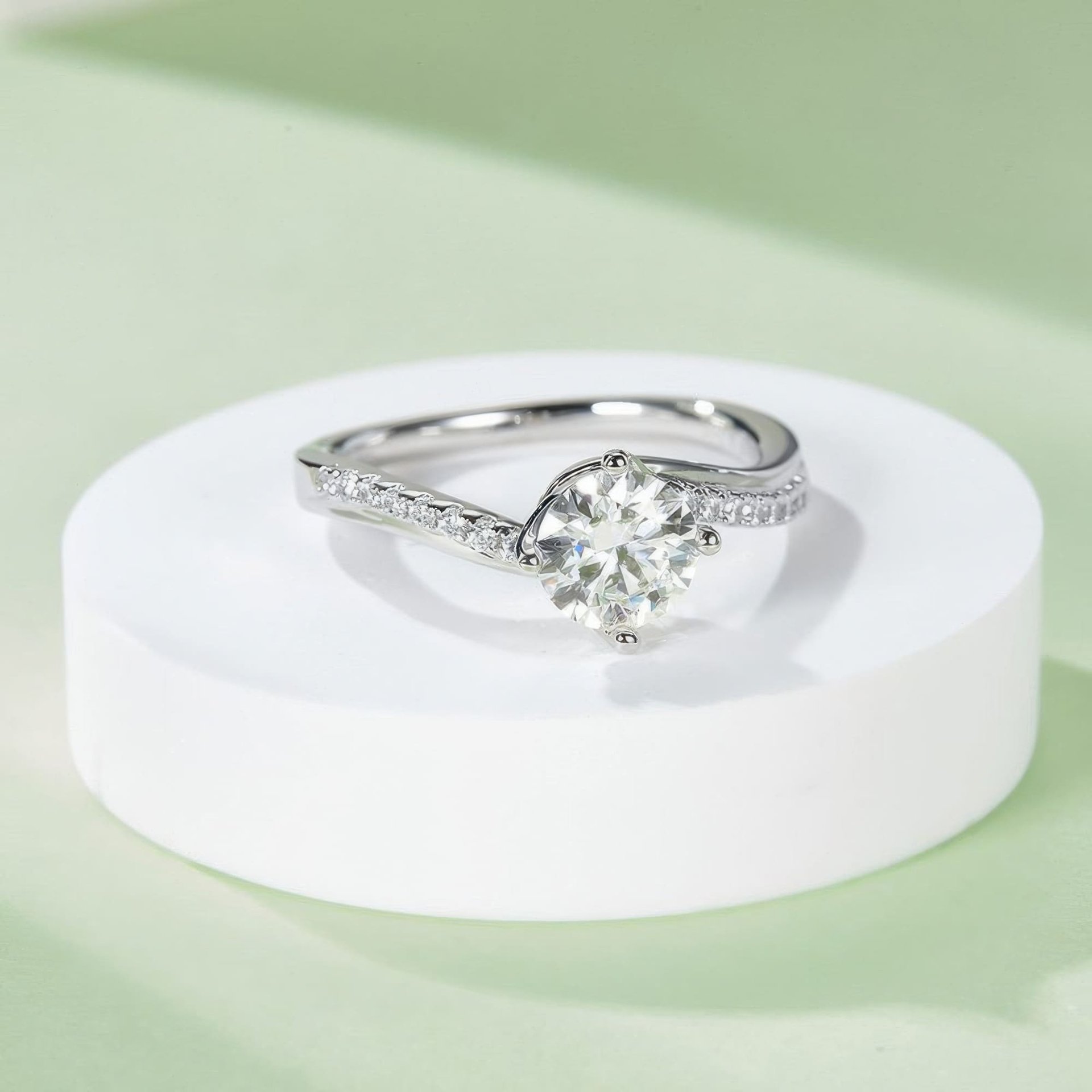 Twisted Band Moissanite Ring | 1ct Round Solitaire | Pave Bypass Shank | 925 Sterling Silver - Image 4