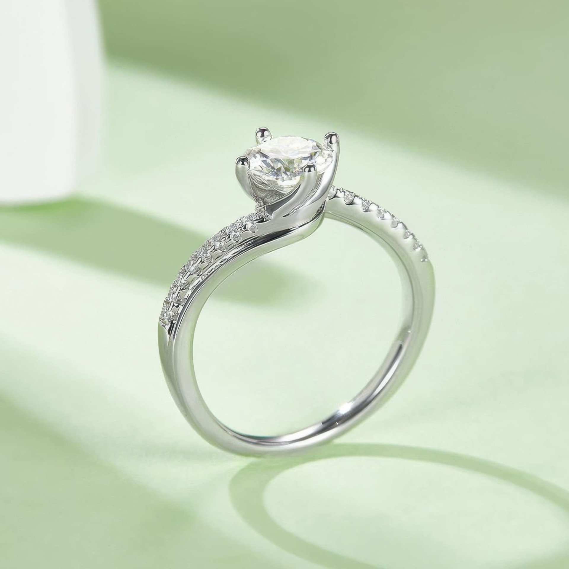 Twisted Band Moissanite Ring | 1ct Round Solitaire | Pave Bypass Shank | 925 Sterling Silver - Image 5
