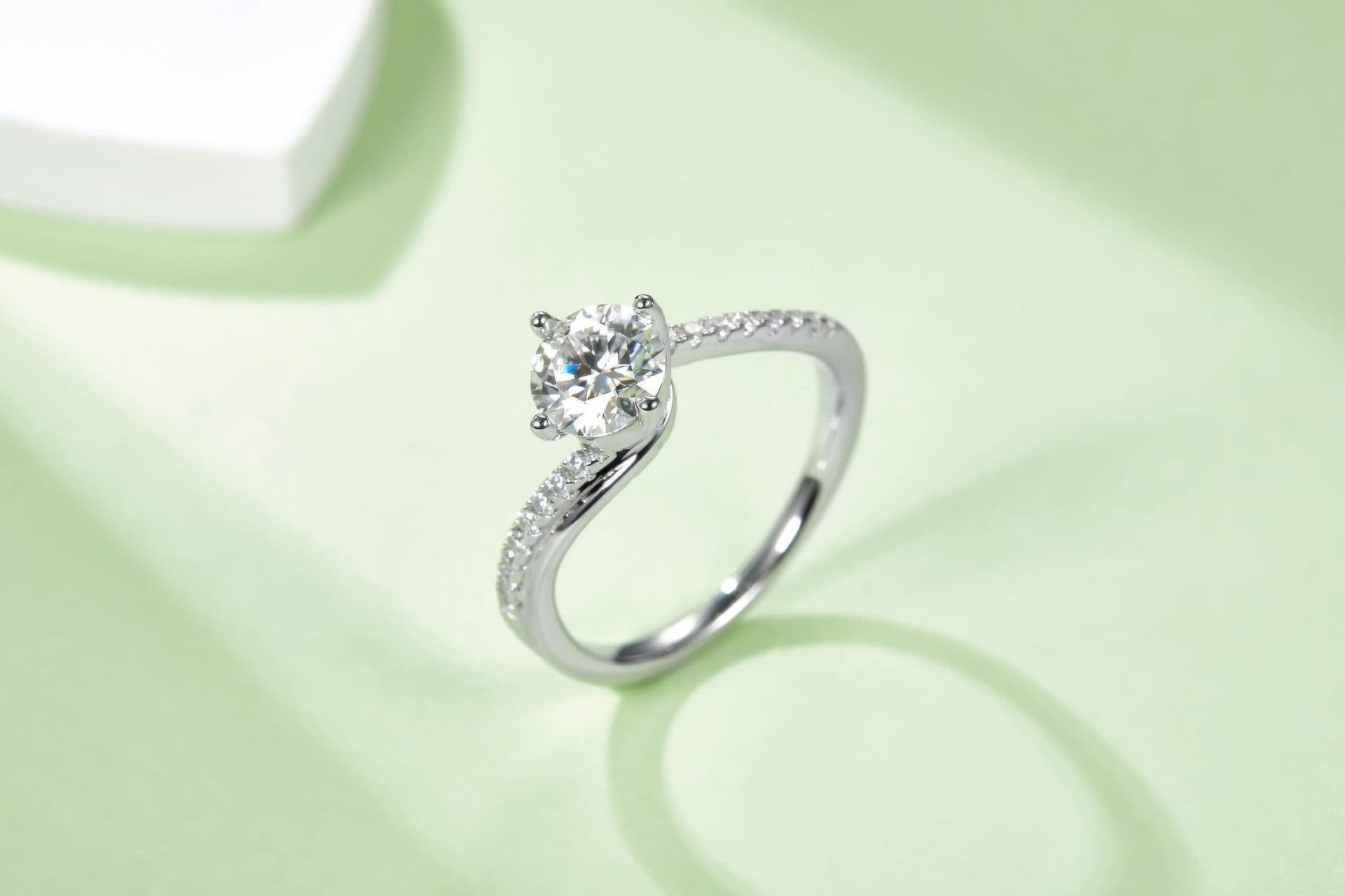 Twisted Band Moissanite Ring | 1ct Round Solitaire | Pave Bypass Shank | 925 Sterling Silver - Image 6
