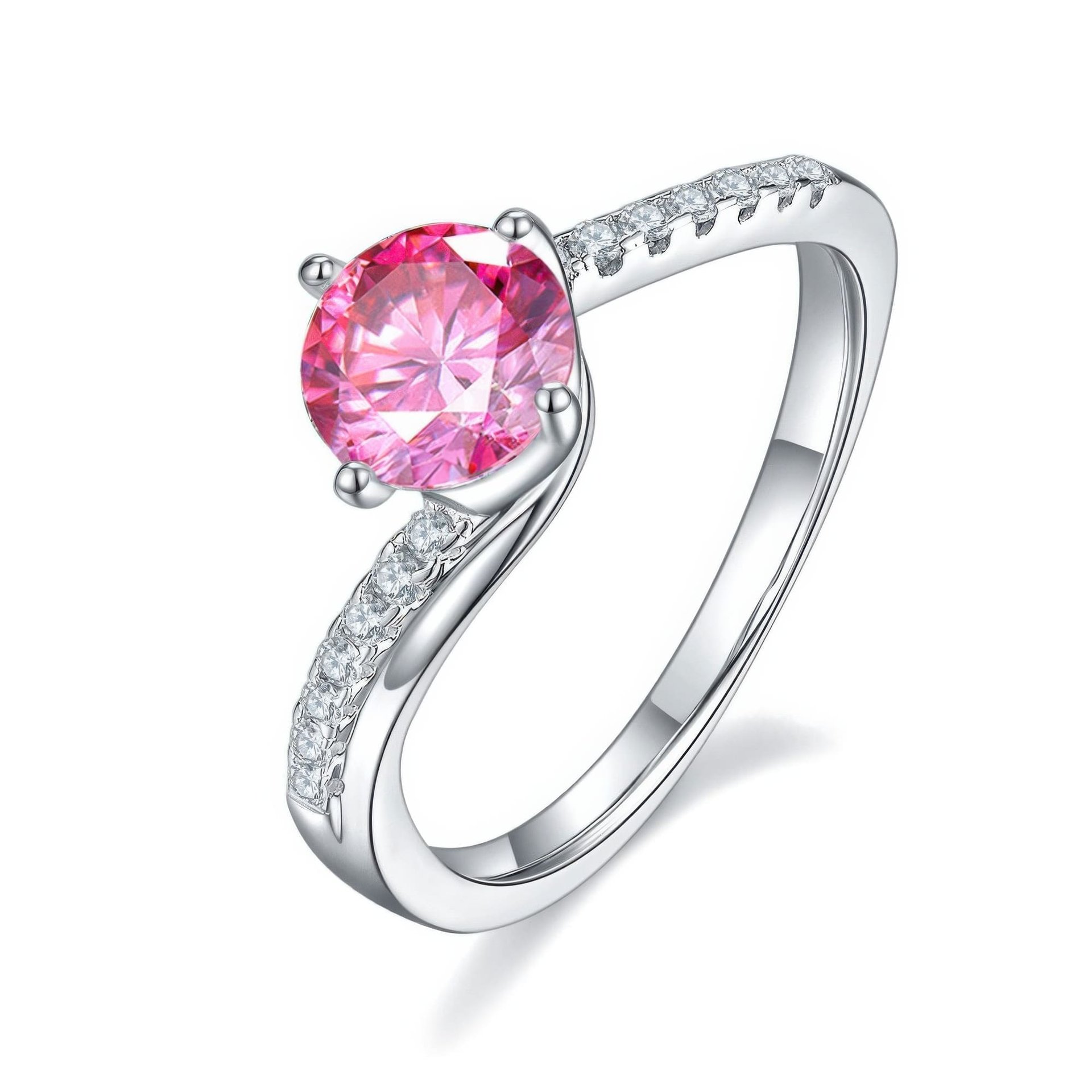 Twisted Band Moissanite Ring | 1ct Round Solitaire | Pave Bypass Shank | 925 Sterling Silver - Image 9