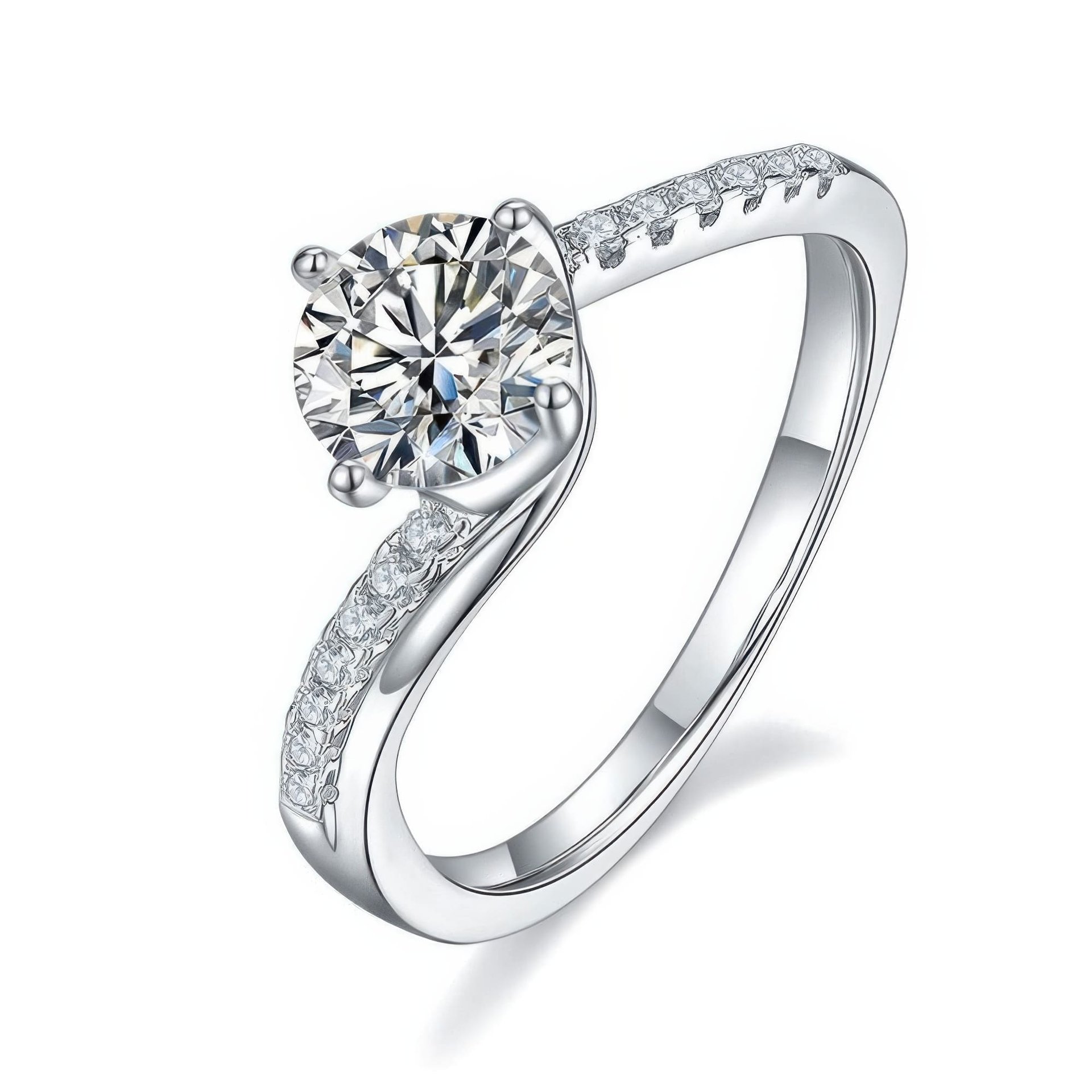Twisted Band Moissanite Ring | 1ct Round Solitaire | Pave Bypass Shank | 925 Sterling Silver