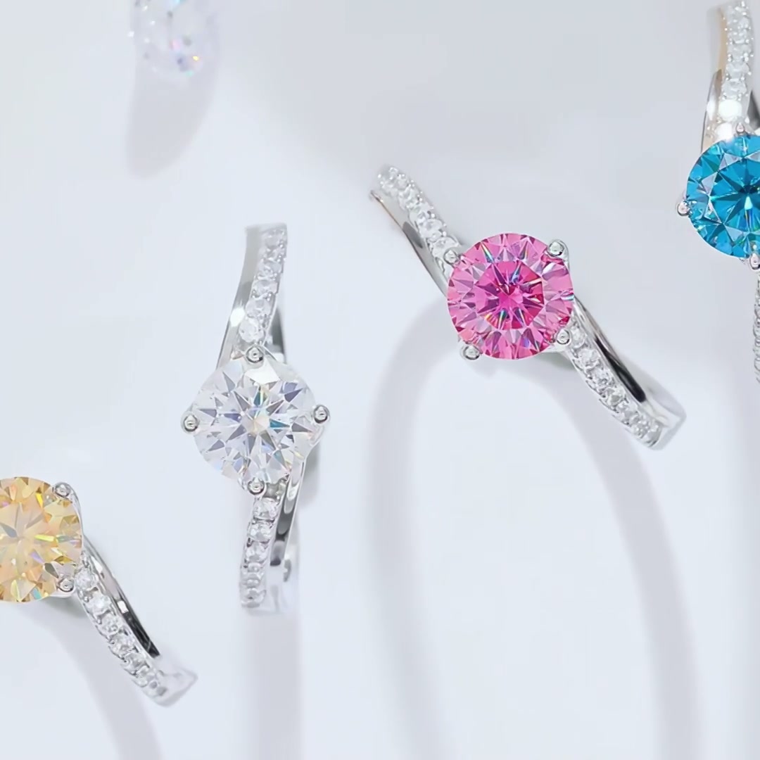 Twisted Band Moissanite Ring | 1ct Round Solitaire | Pave Bypass Shank | 925 Sterling Silver product video thumbnail
