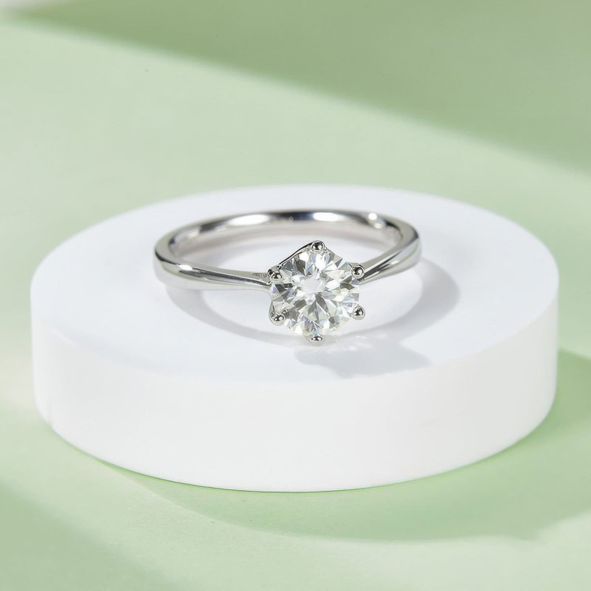 Six-Prong Moissanite Solitaire Engagement Ring | 1ct DEW Round 6.5mm | 925 Silver - Image 4