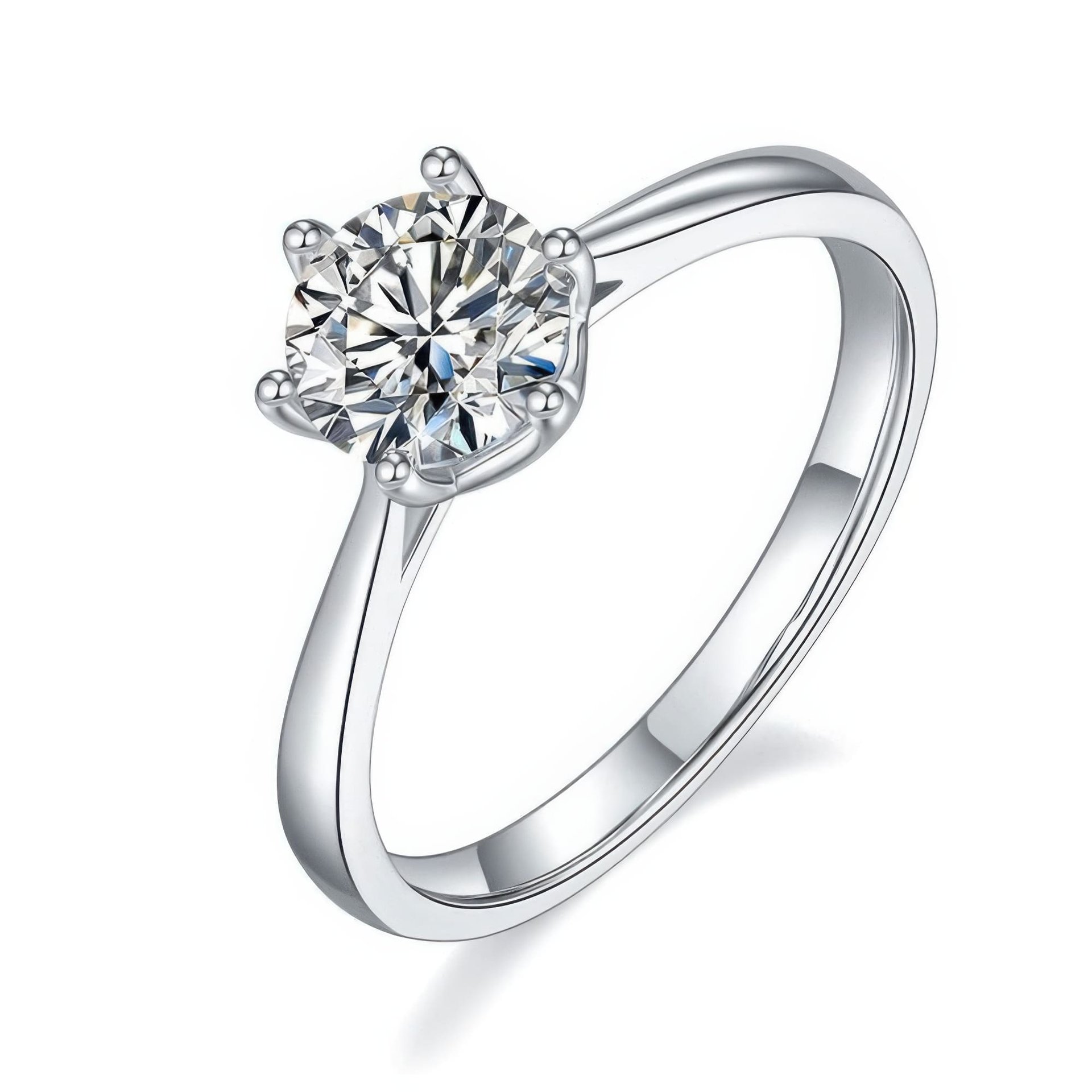 Six-Prong Moissanite Solitaire Engagement Ring | 1ct DEW Round 6.5mm | 925 Silver