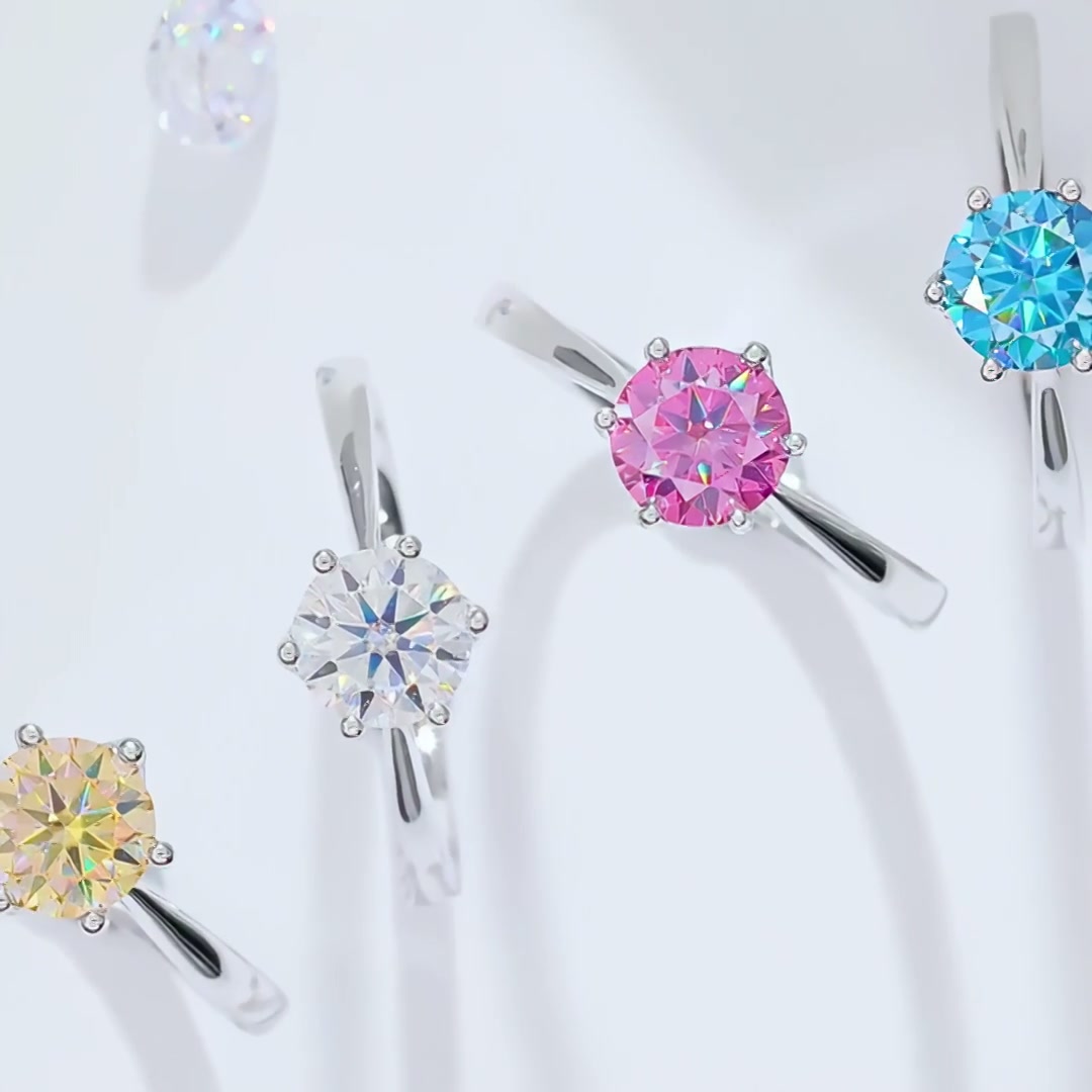 Six-Prong Moissanite Solitaire Engagement Ring | 1ct DEW Round 6.5mm | 925 Silver product video thumbnail