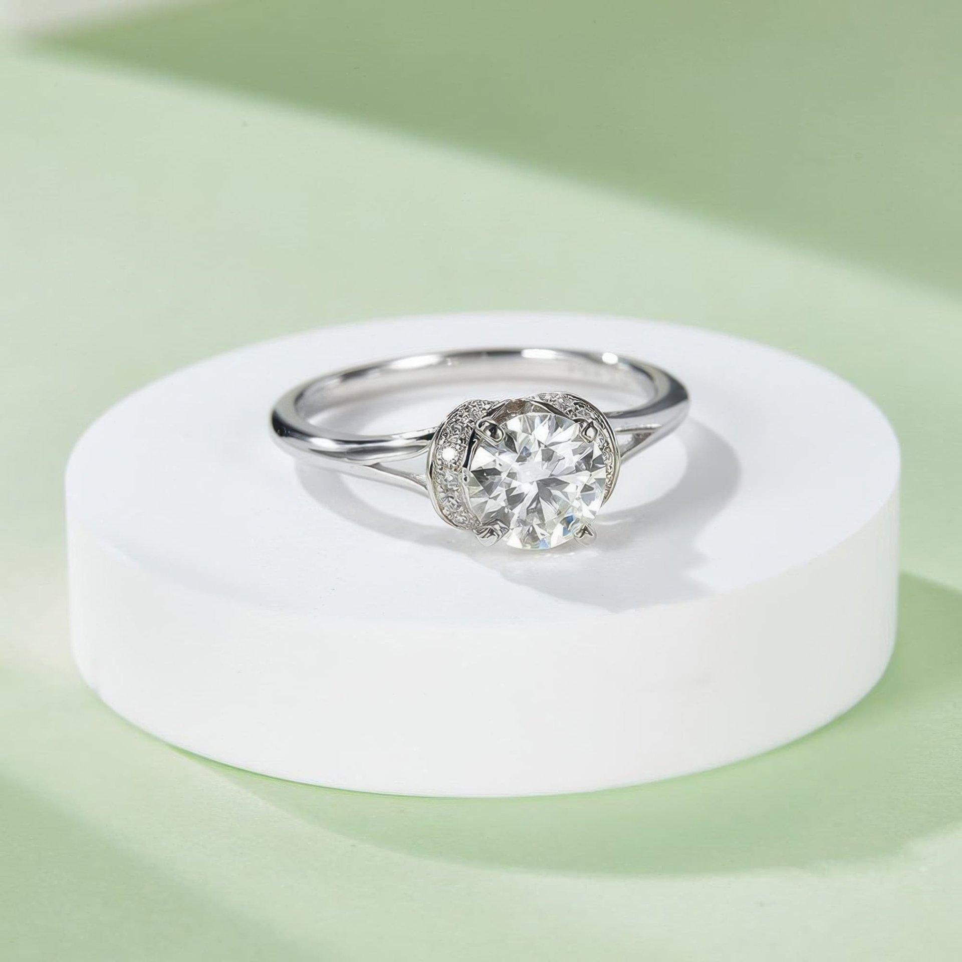 1 Carat Moissanite Ring | Round Solitaire with Pavé Swirl Accent | 925 Sterling Silver - Image 4