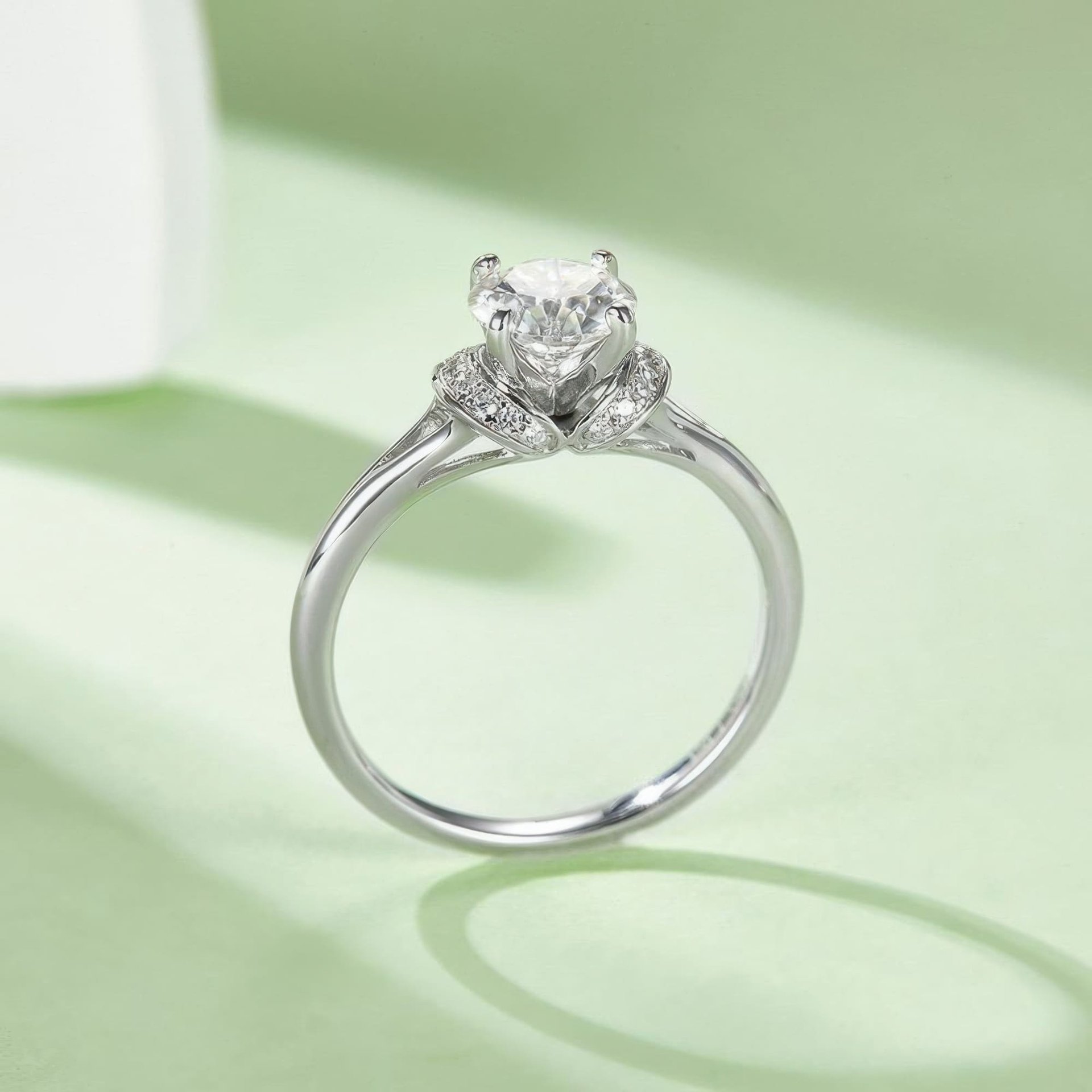 1 Carat Moissanite Ring | Round Solitaire with Pavé Swirl Accent | 925 Sterling Silver - Image 5
