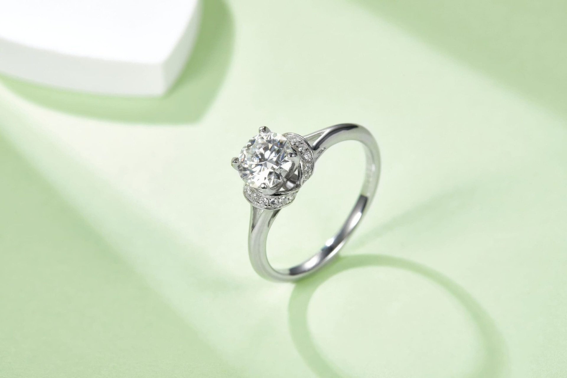 1 Carat Moissanite Ring | Round Solitaire with Pavé Swirl Accent | 925 Sterling Silver - Image 6