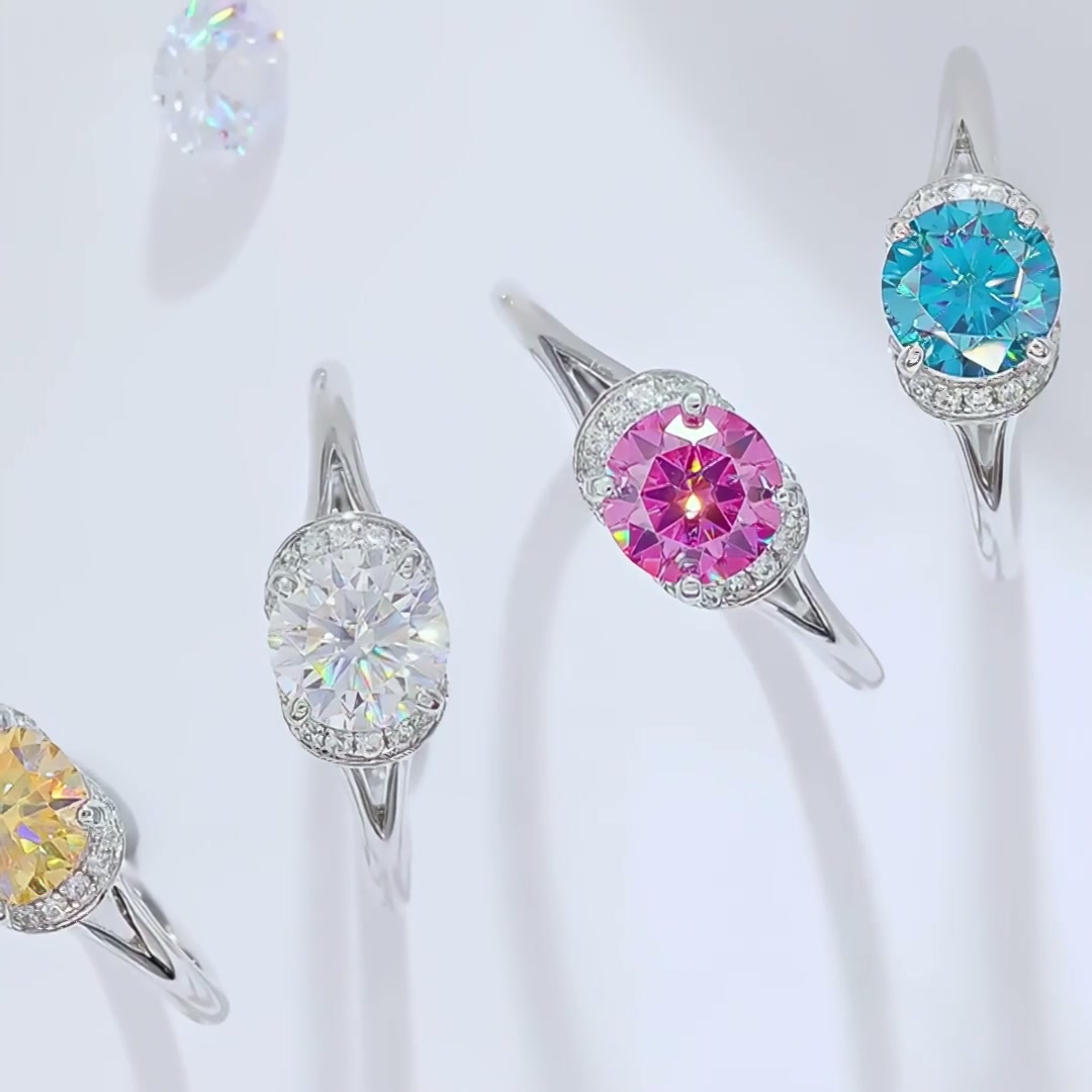 1 Carat Moissanite Ring | Round Solitaire with Pavé Swirl Accent | 925 Sterling Silver product video thumbnail