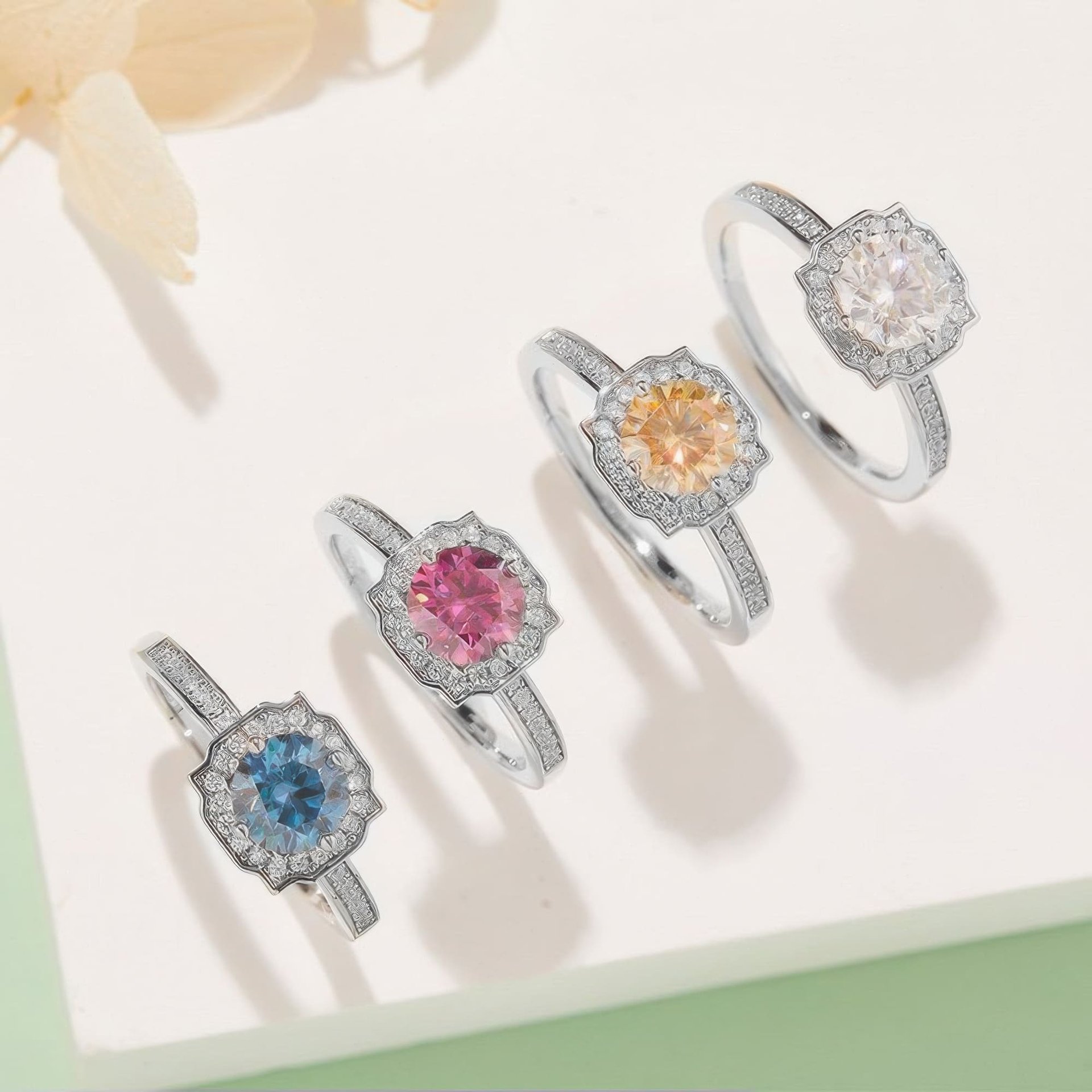 Round Moissanite Halo Engagement Ring | Floral Cushion Pave Halo | 925 Silver - Image 7