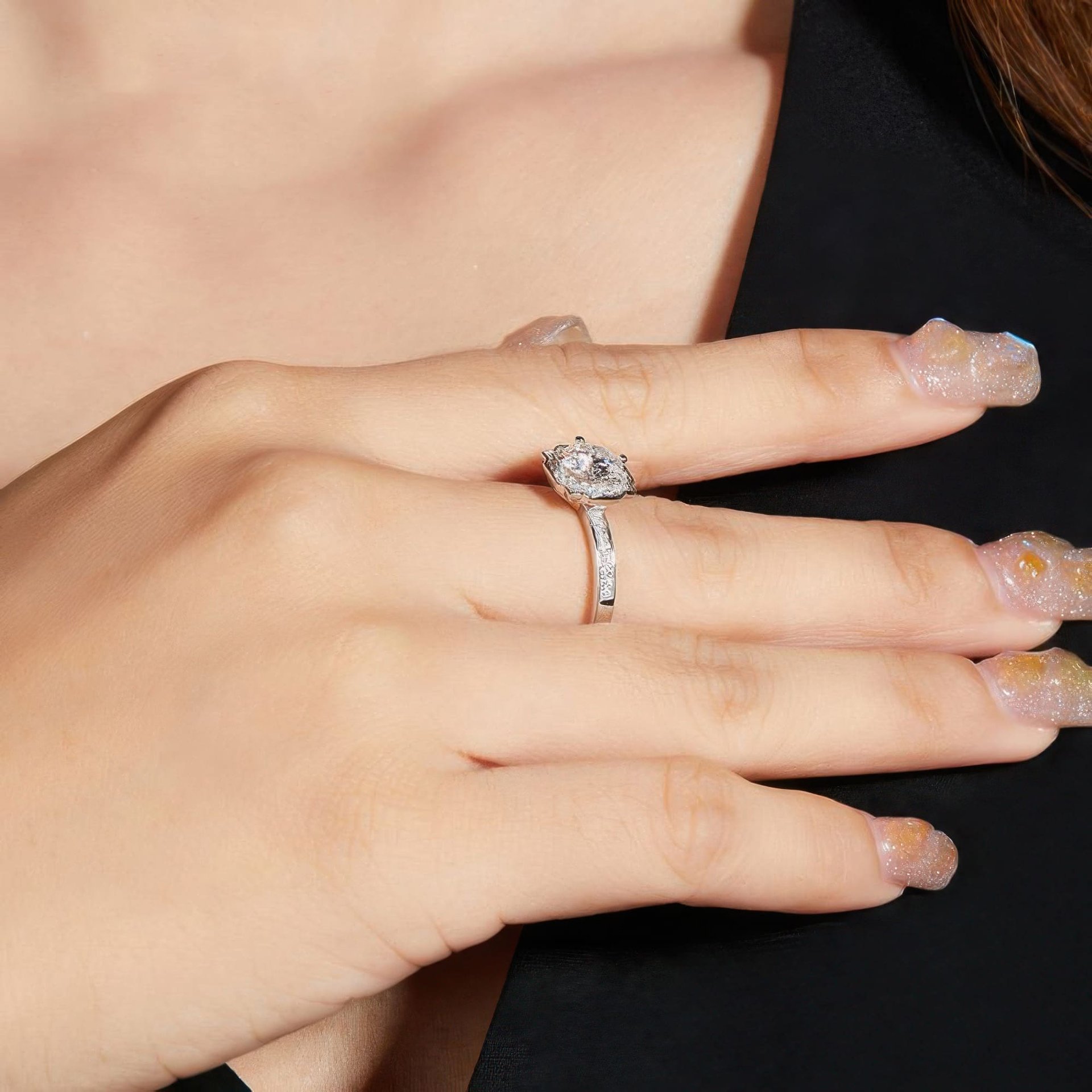 Round Moissanite Halo Engagement Ring | Floral Cushion Pave Halo | 925 Silver - Image 2
