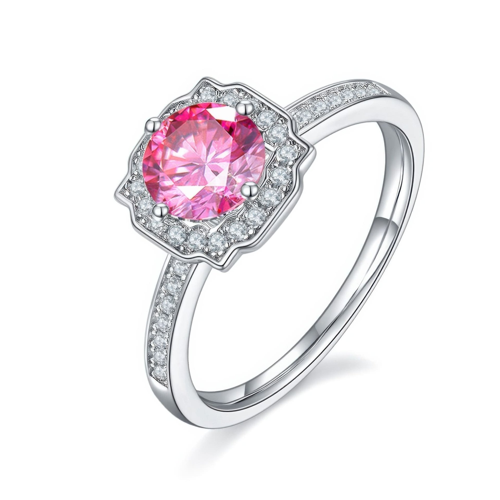 Round Moissanite Halo Engagement Ring | Floral Cushion Pave Halo | 925 Silver - Image 8