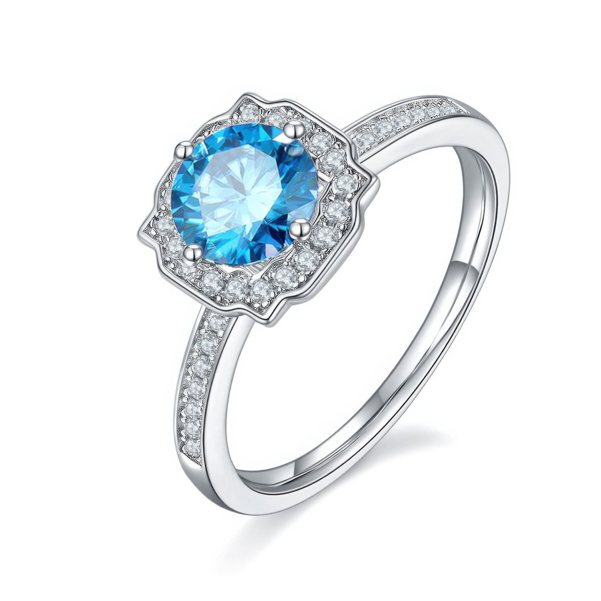 Round Moissanite Halo Engagement Ring | Floral Cushion Pave Halo | 925 Silver - Image 10