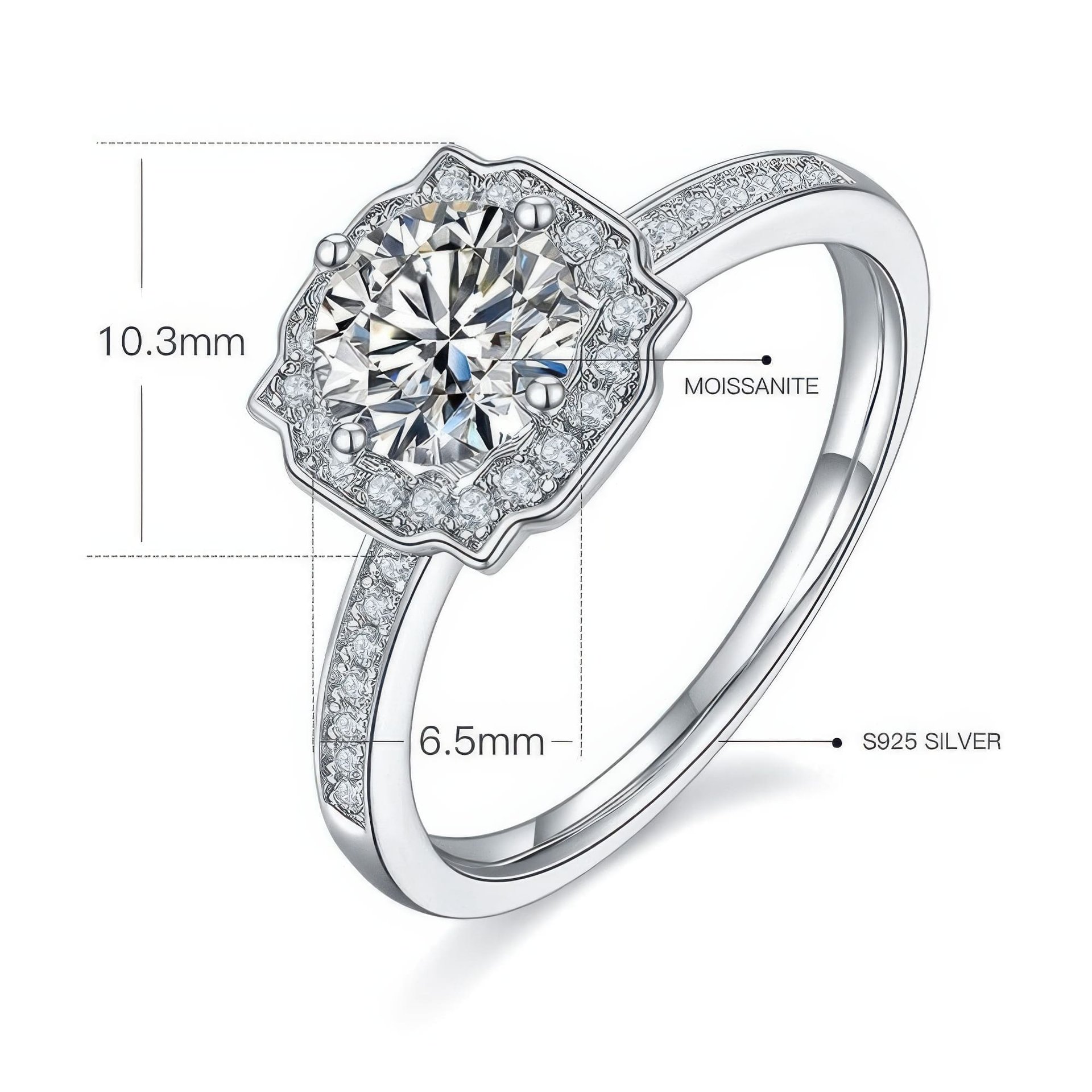 Round Moissanite Halo Engagement Ring | Floral Cushion Pave Halo | 925 Silver - Image 11