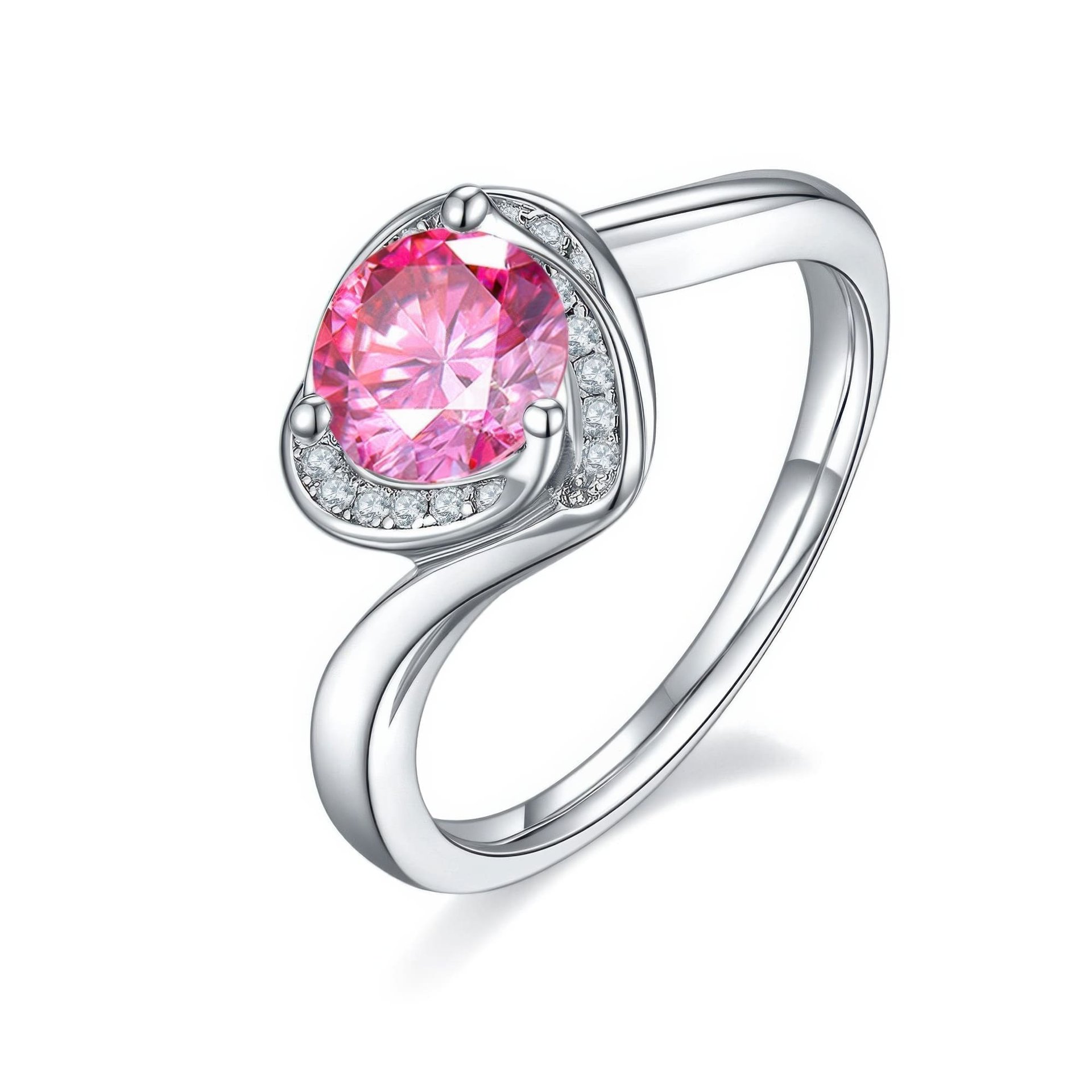 Heart Halo Moissanite Ring | 1ct DEW Round Center | 925 Silver Bypass Band - Image 8