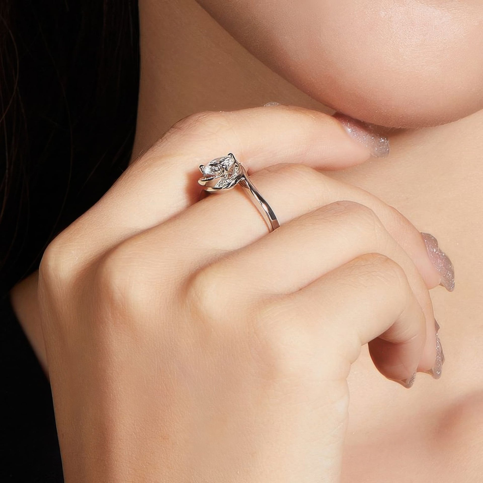 Heart Halo Moissanite Ring | 1ct DEW Round Center | 925 Silver Bypass Band - Image 3