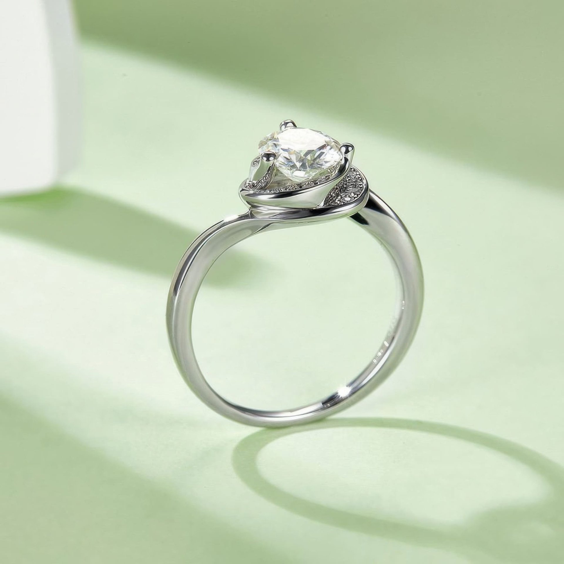 Heart Halo Moissanite Ring | 1ct DEW Round Center | 925 Silver Bypass Band - Image 6