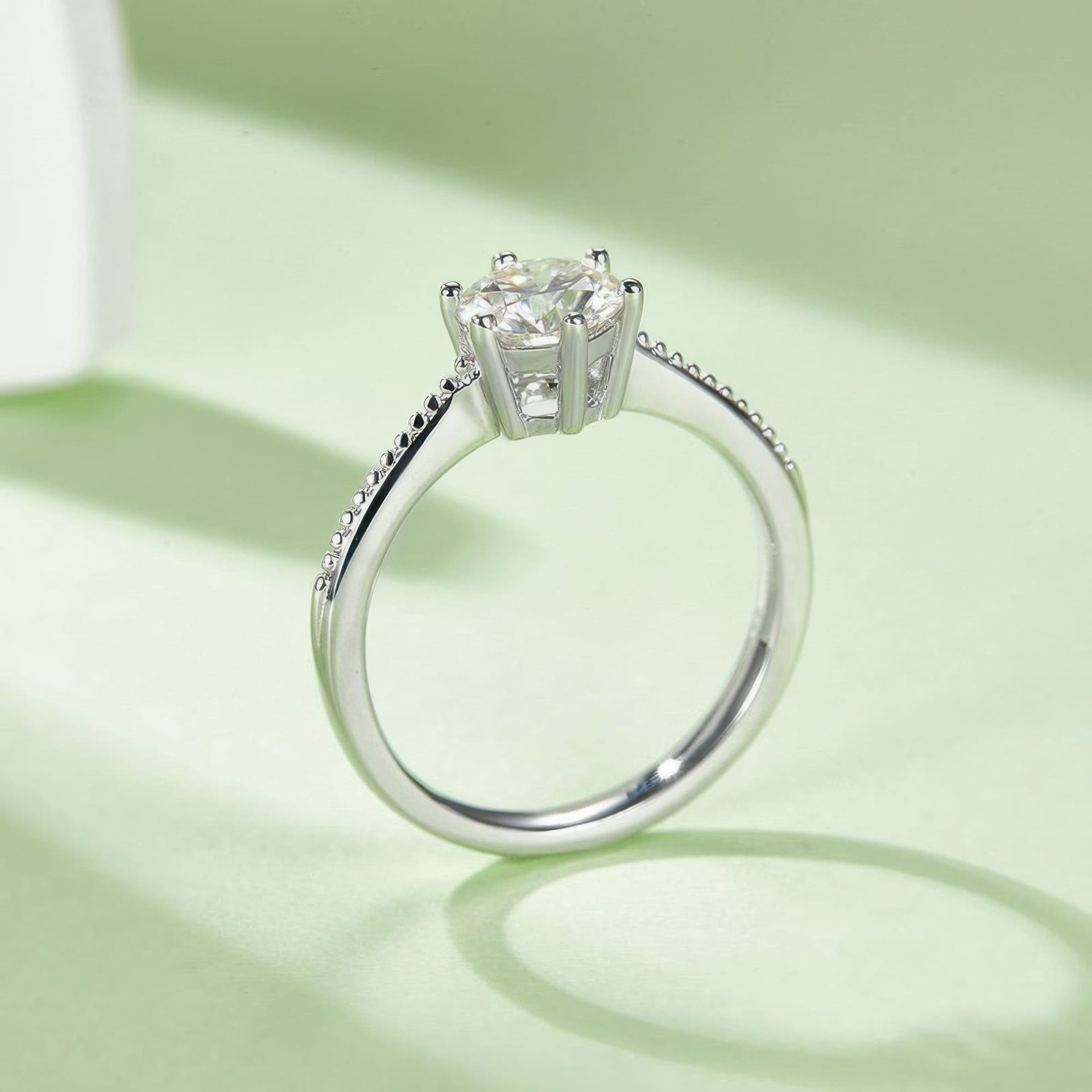 Classic Six-Prong Solitaire Moissanite Ring | 1ct DEW Round Brilliant | 925 Sterling Silver - Image 5