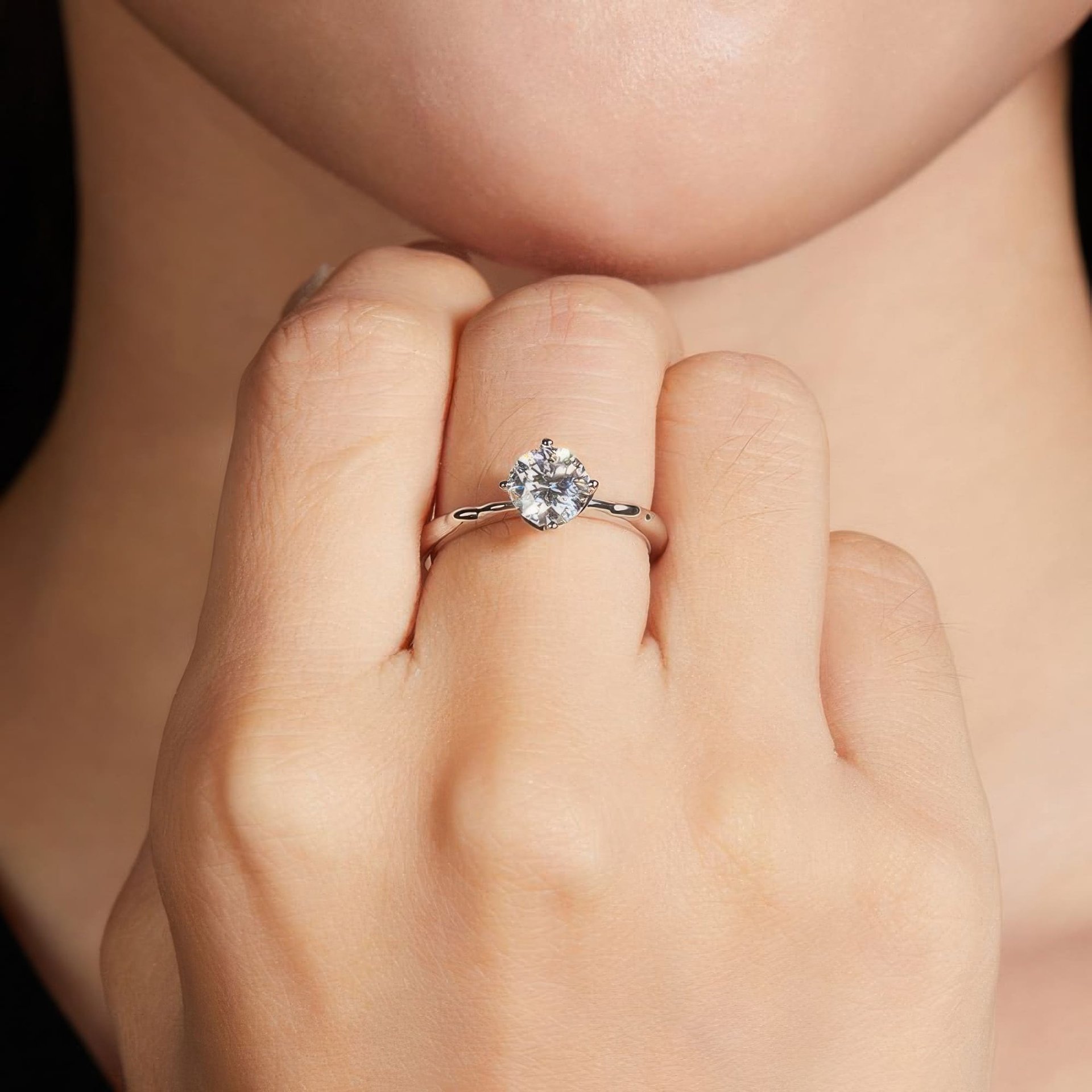 1 ct Round Solitaire Moissanite Ring | 6.5mm DEF White | Sculpted 925 Silver Band - Image 3