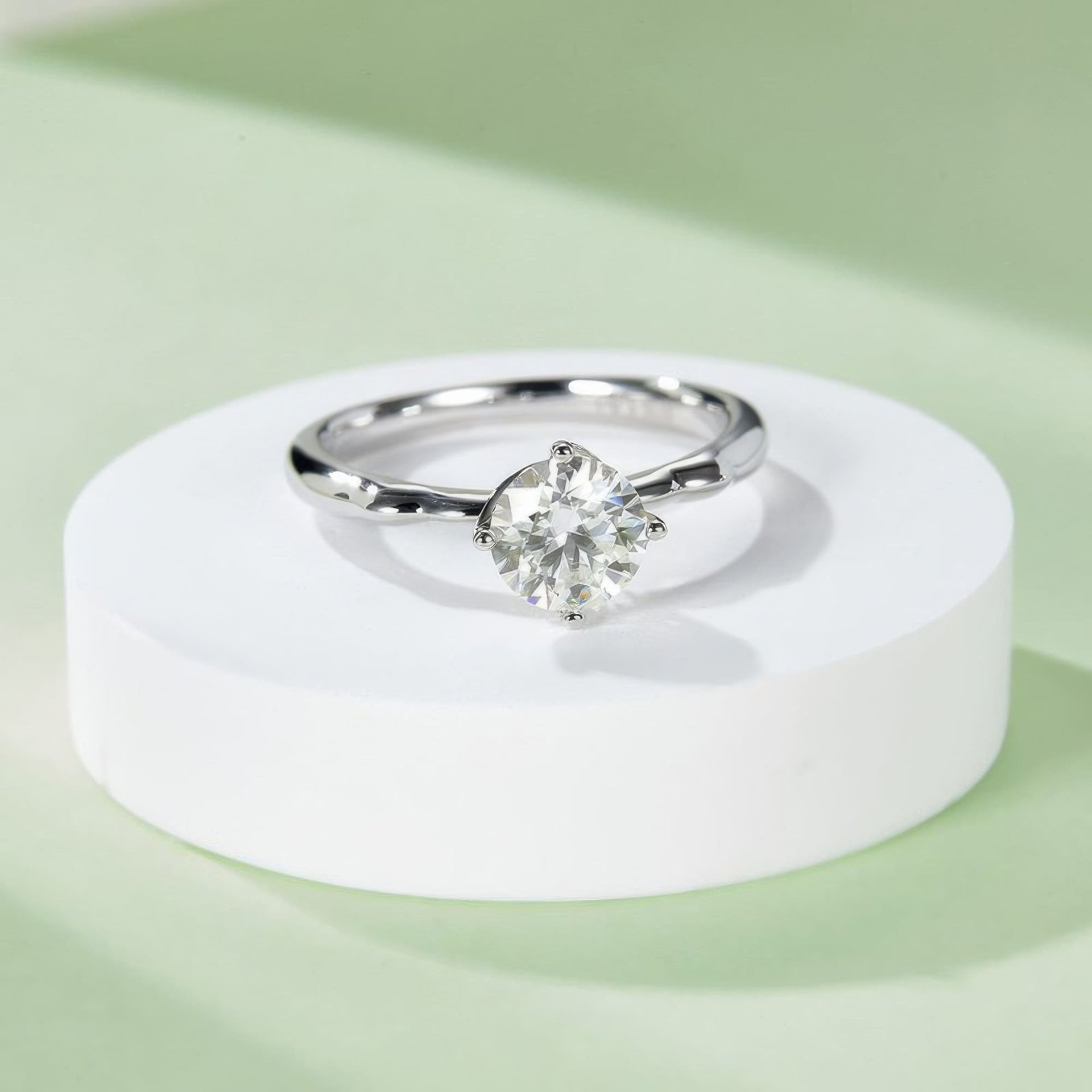 1 ct Round Solitaire Moissanite Ring | 6.5mm DEF White | Sculpted 925 Silver Band - Image 4