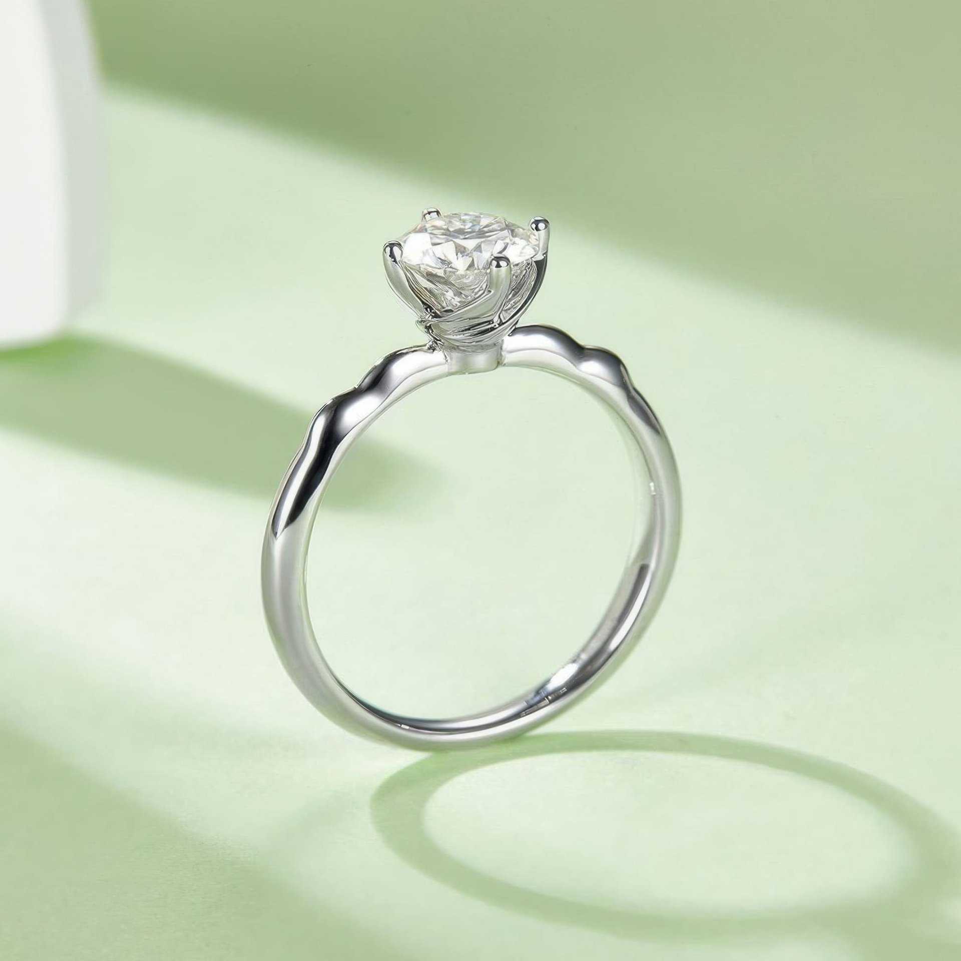 1 ct Round Solitaire Moissanite Ring | 6.5mm DEF White | Sculpted 925 Silver Band - Image 6