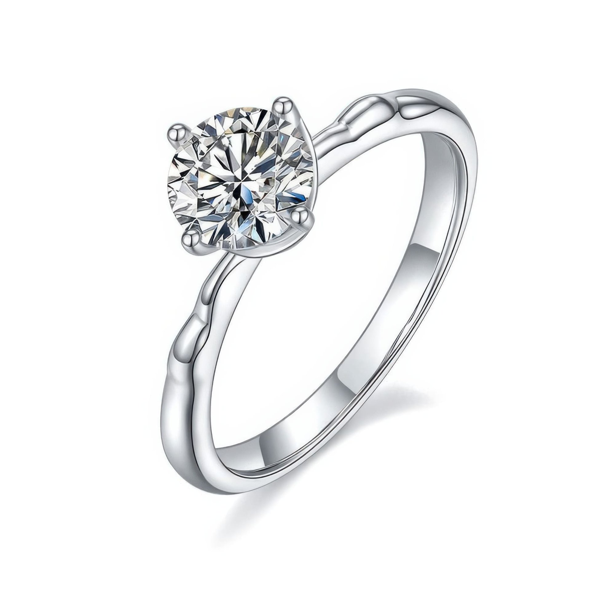1 ct Round Solitaire Moissanite Ring | 6.5mm DEF White | Sculpted 925 Silver Band