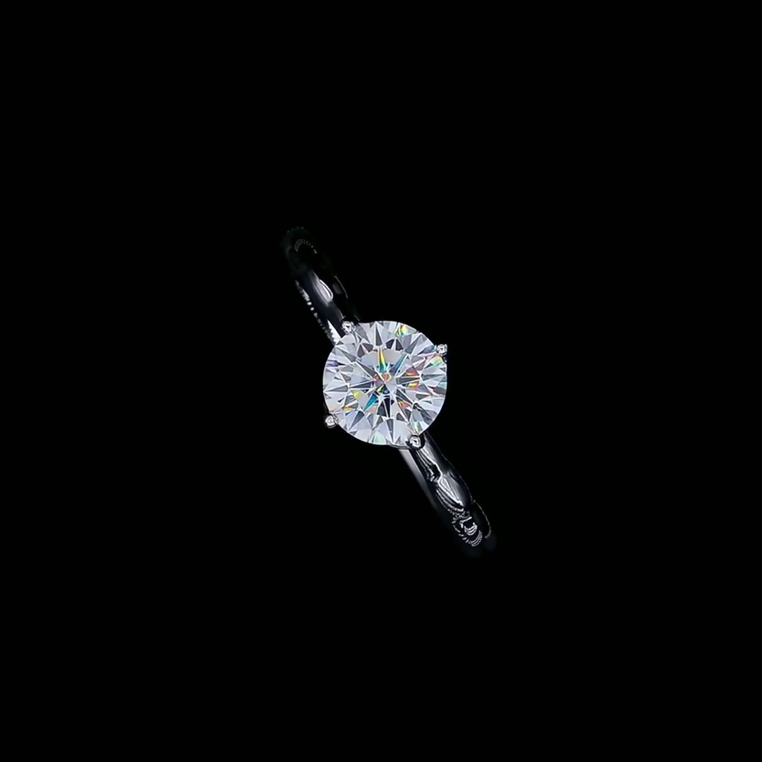 1 ct Round Solitaire Moissanite Ring | 6.5mm DEF White | Sculpted 925 Silver Band product video thumbnail