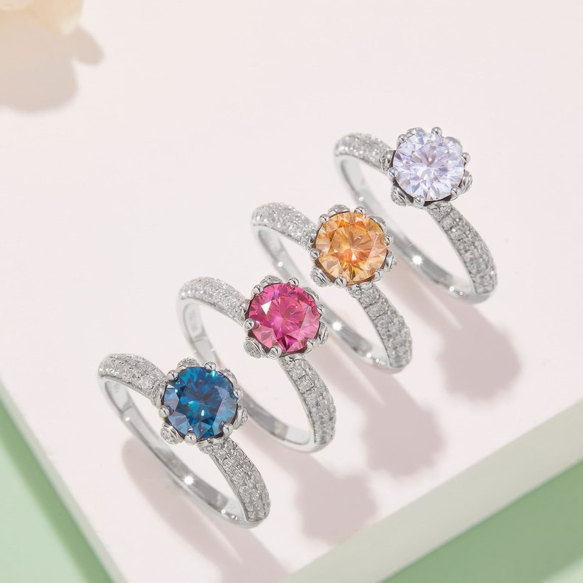 Round Moissanite Solitaire Ring | Pavé Floral Crown | 1ct DEW 6.5mm 925 Silver - Image 7