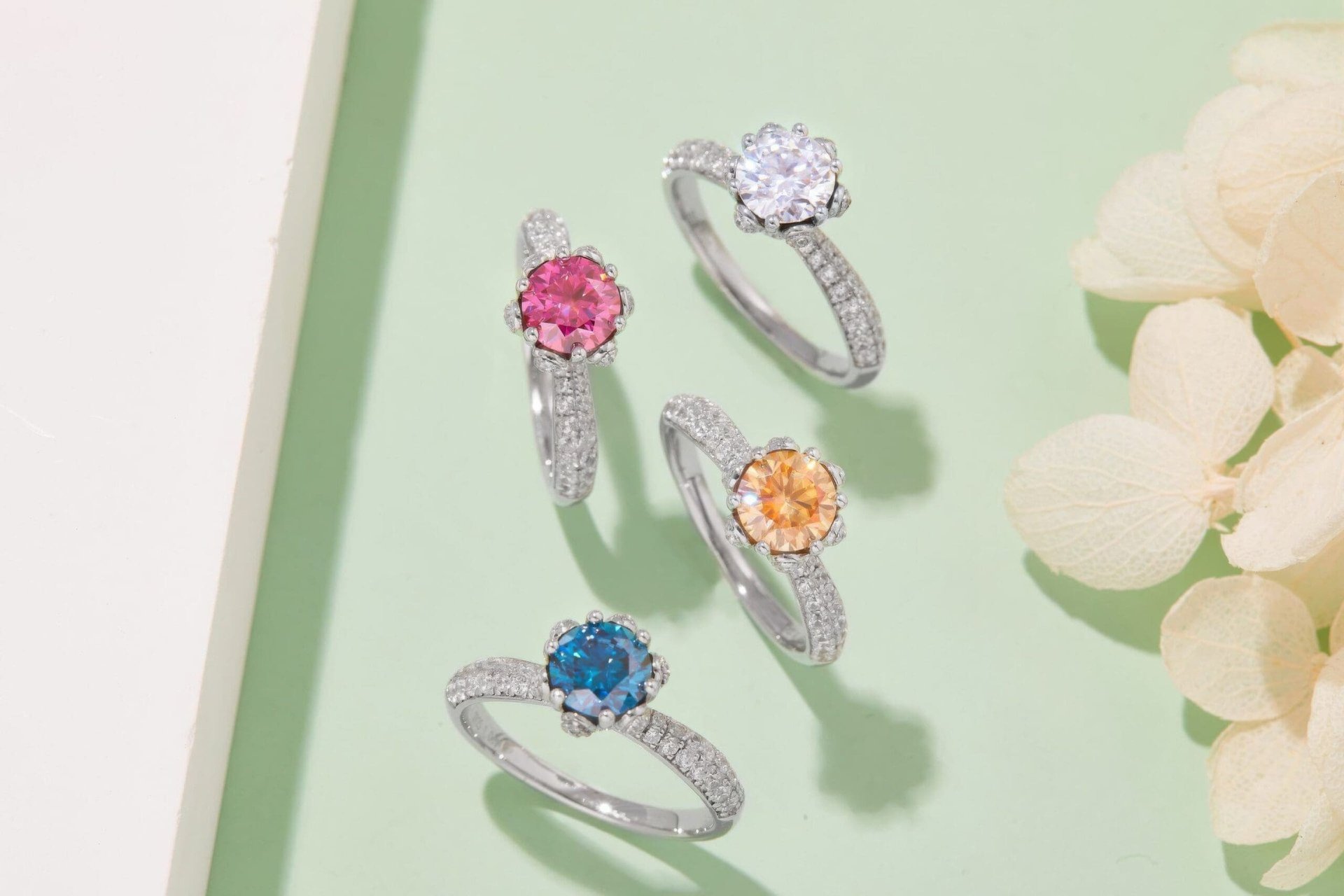 Round Moissanite Solitaire Ring | Pavé Floral Crown | 1ct DEW 6.5mm 925 Silver - Image 8