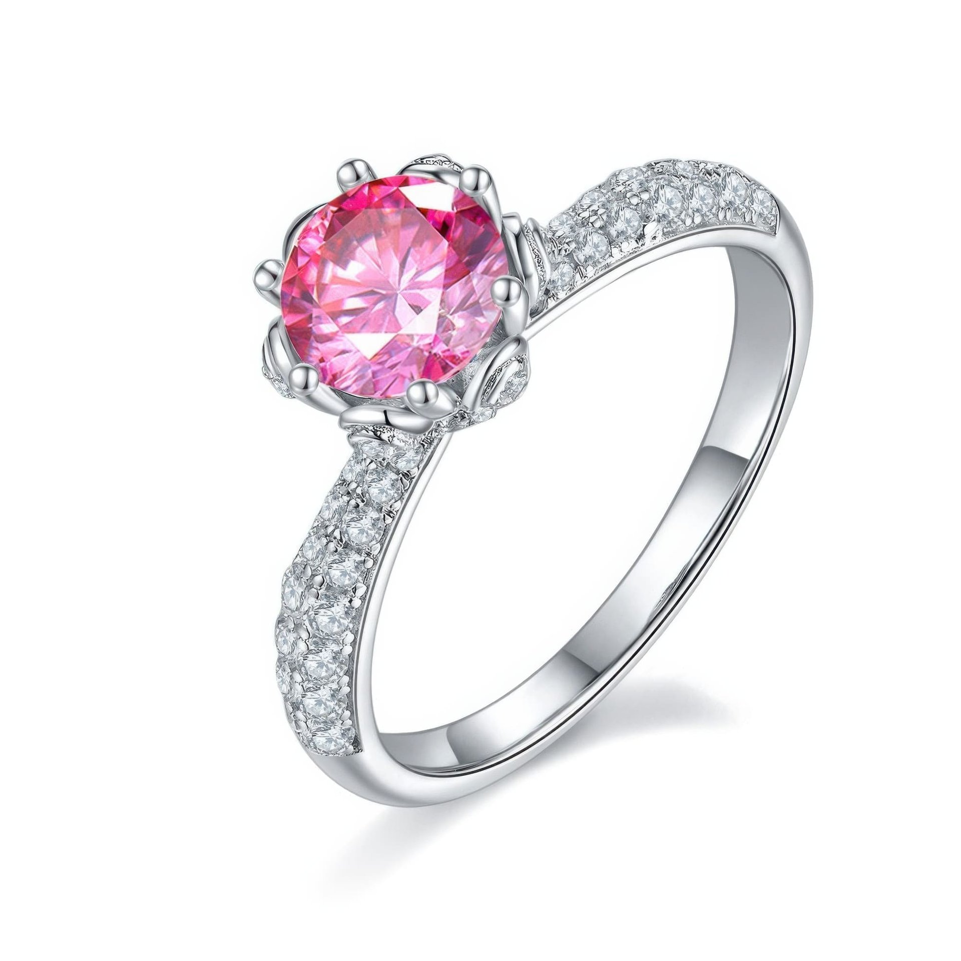 Round Moissanite Solitaire Ring | Pavé Floral Crown | 1ct DEW 6.5mm 925 Silver - Image 9