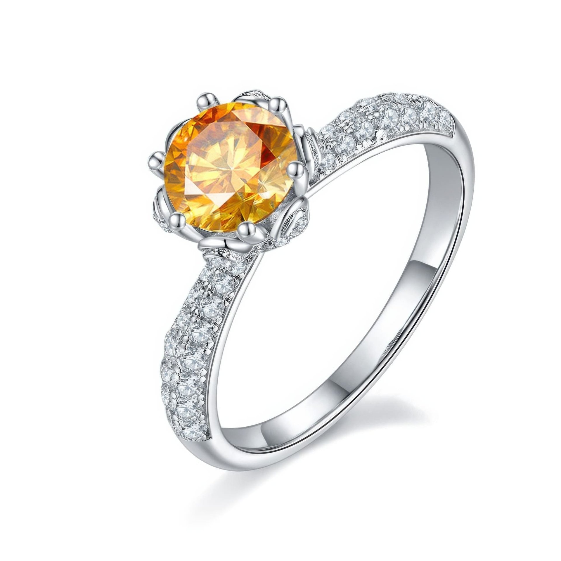 Round Moissanite Solitaire Ring | Pavé Floral Crown | 1ct DEW 6.5mm 925 Silver - Image 10