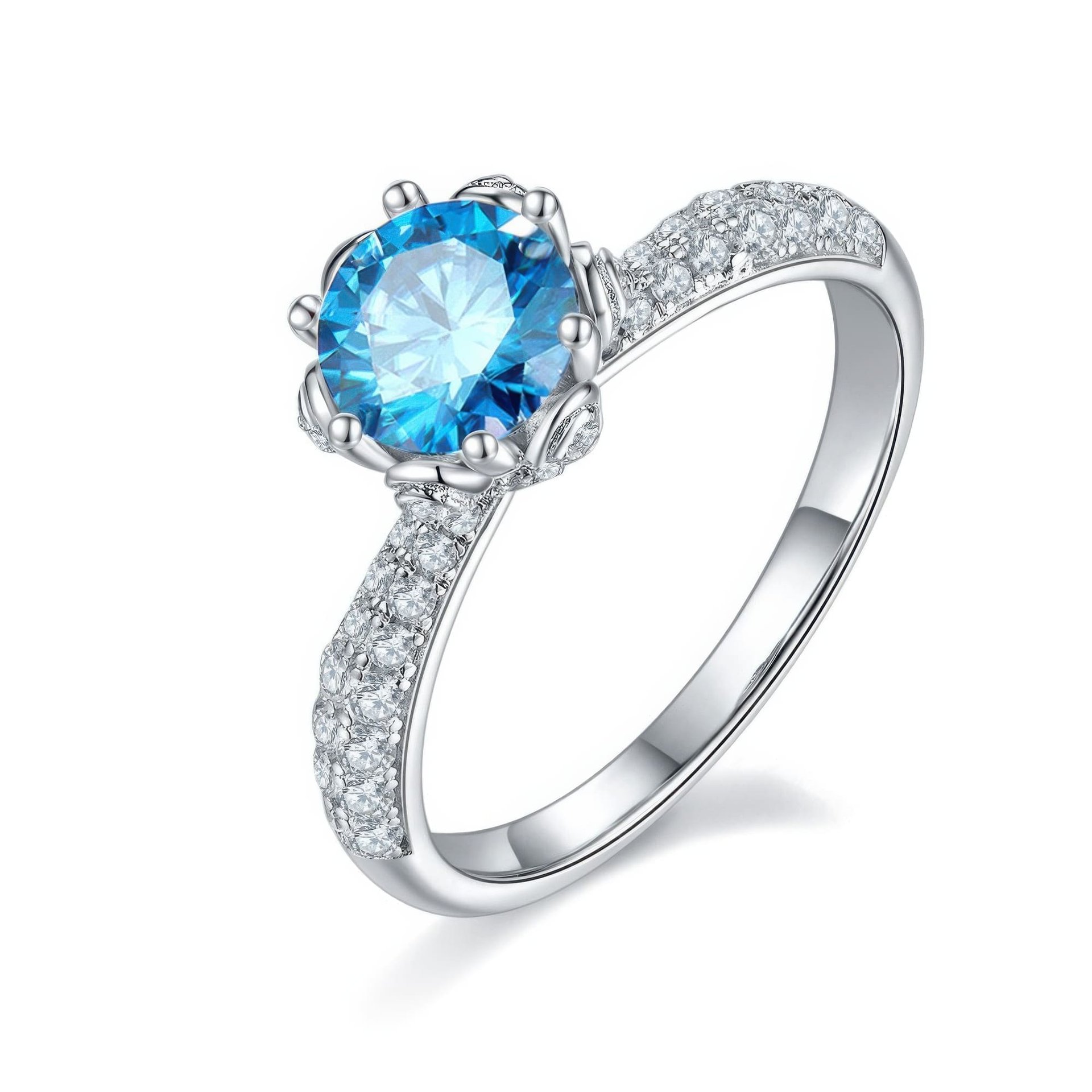 Round Moissanite Solitaire Ring | Pavé Floral Crown | 1ct DEW 6.5mm 925 Silver - Image 11