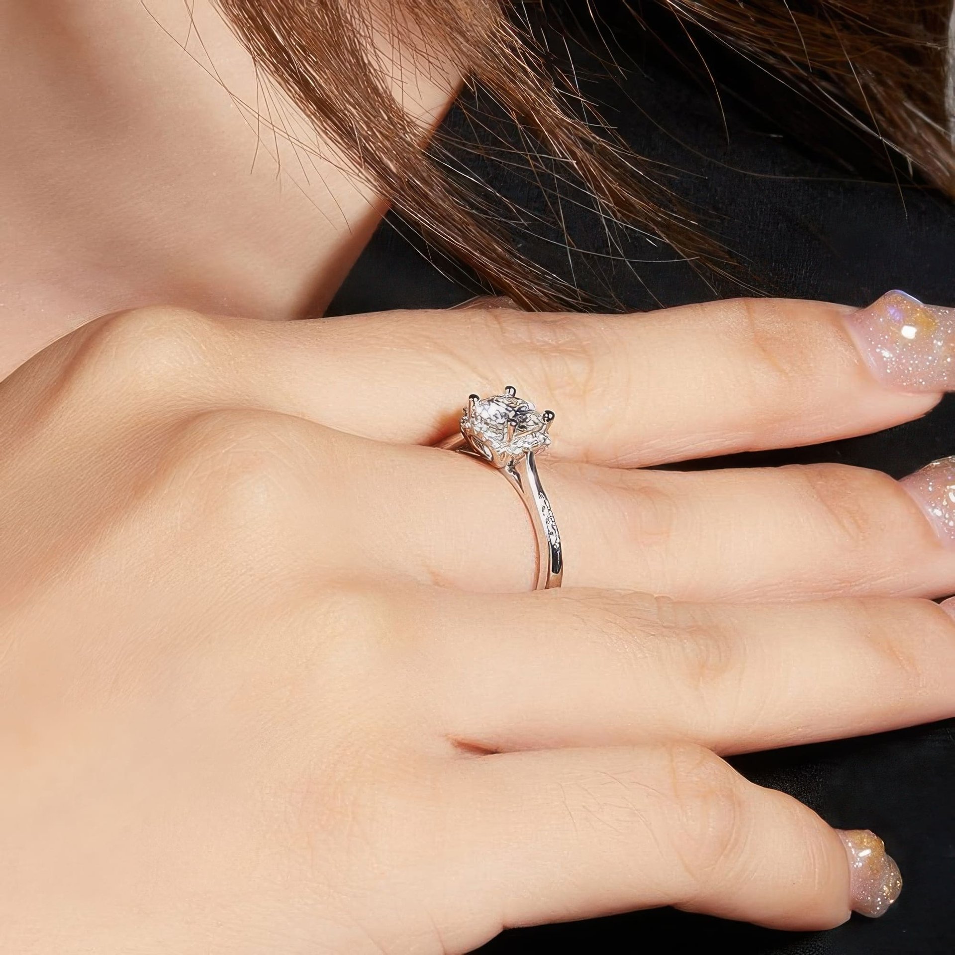 1ct Round Moissanite Cushion-Halo Engagement Ring | DEF Colorless, 925 Sterling Silver - Image 3