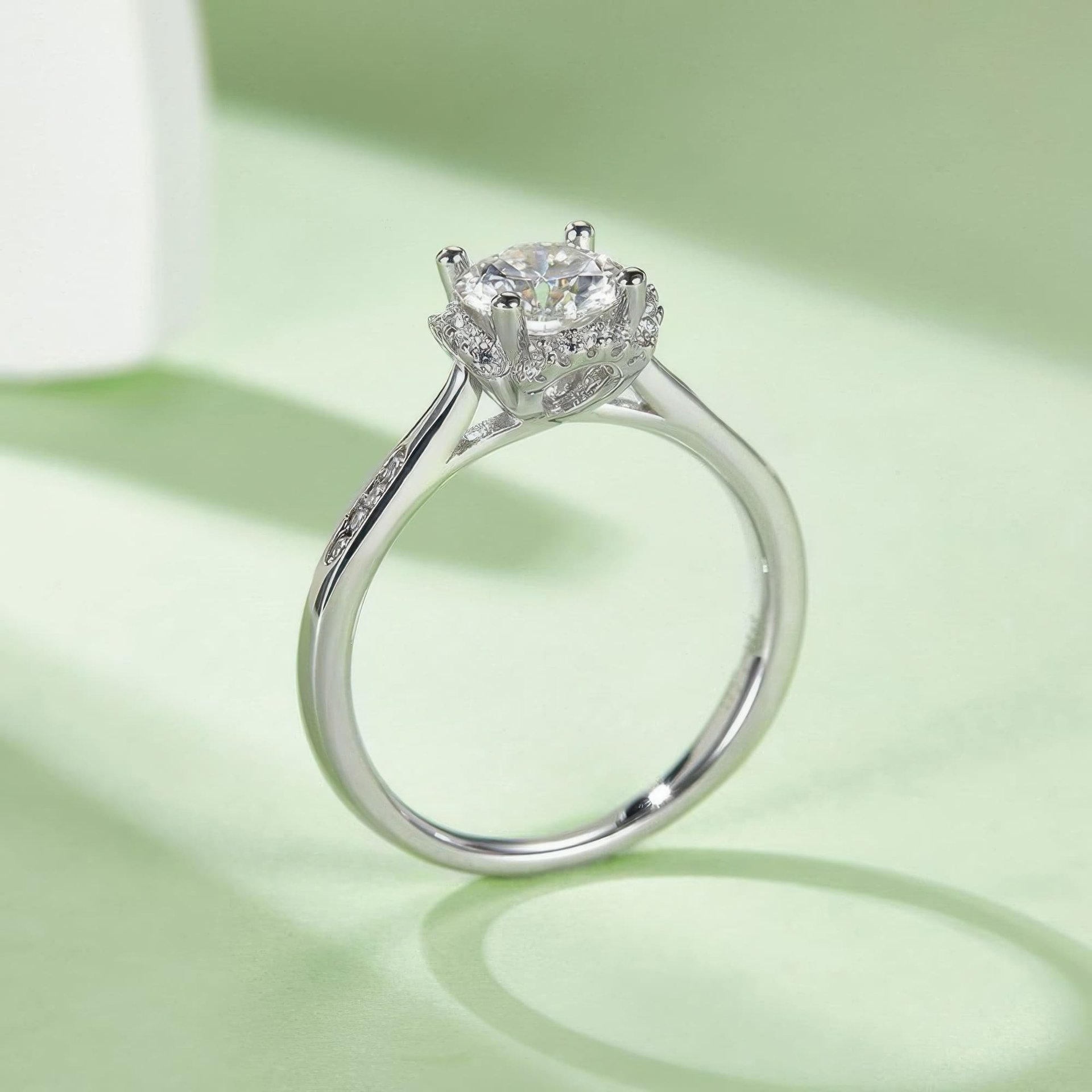 1ct Round Moissanite Cushion-Halo Engagement Ring | DEF Colorless, 925 Sterling Silver - Image 4