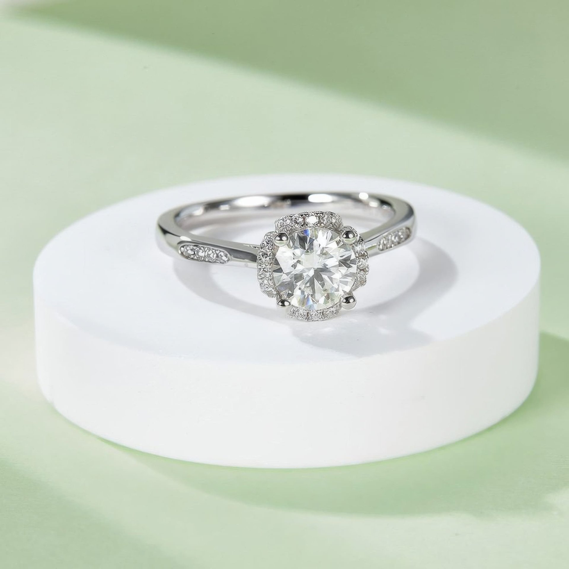 1ct Round Moissanite Cushion-Halo Engagement Ring | DEF Colorless, 925 Sterling Silver - Image 6