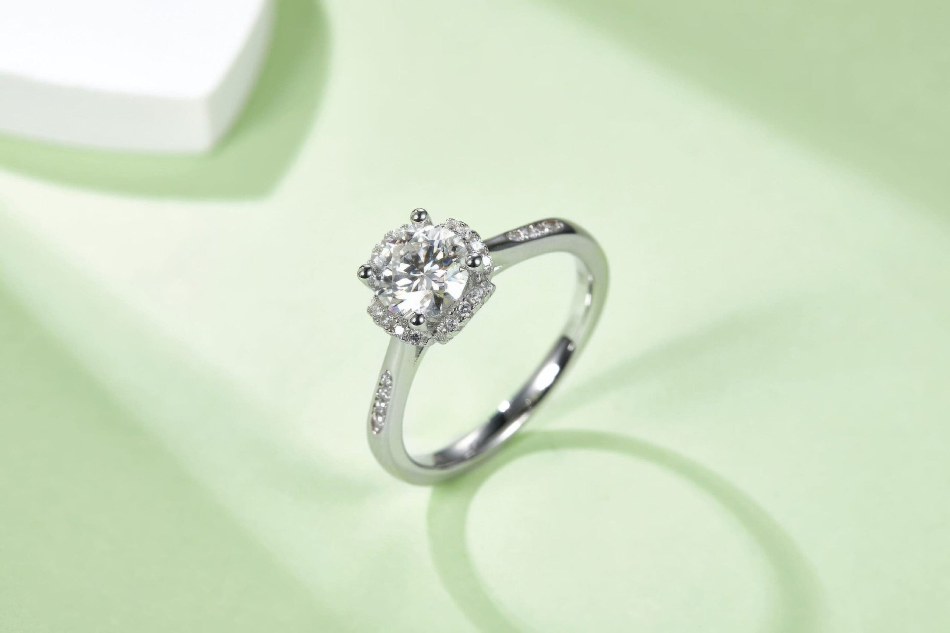 1ct Round Moissanite Cushion-Halo Engagement Ring | DEF Colorless, 925 Sterling Silver - Image 5