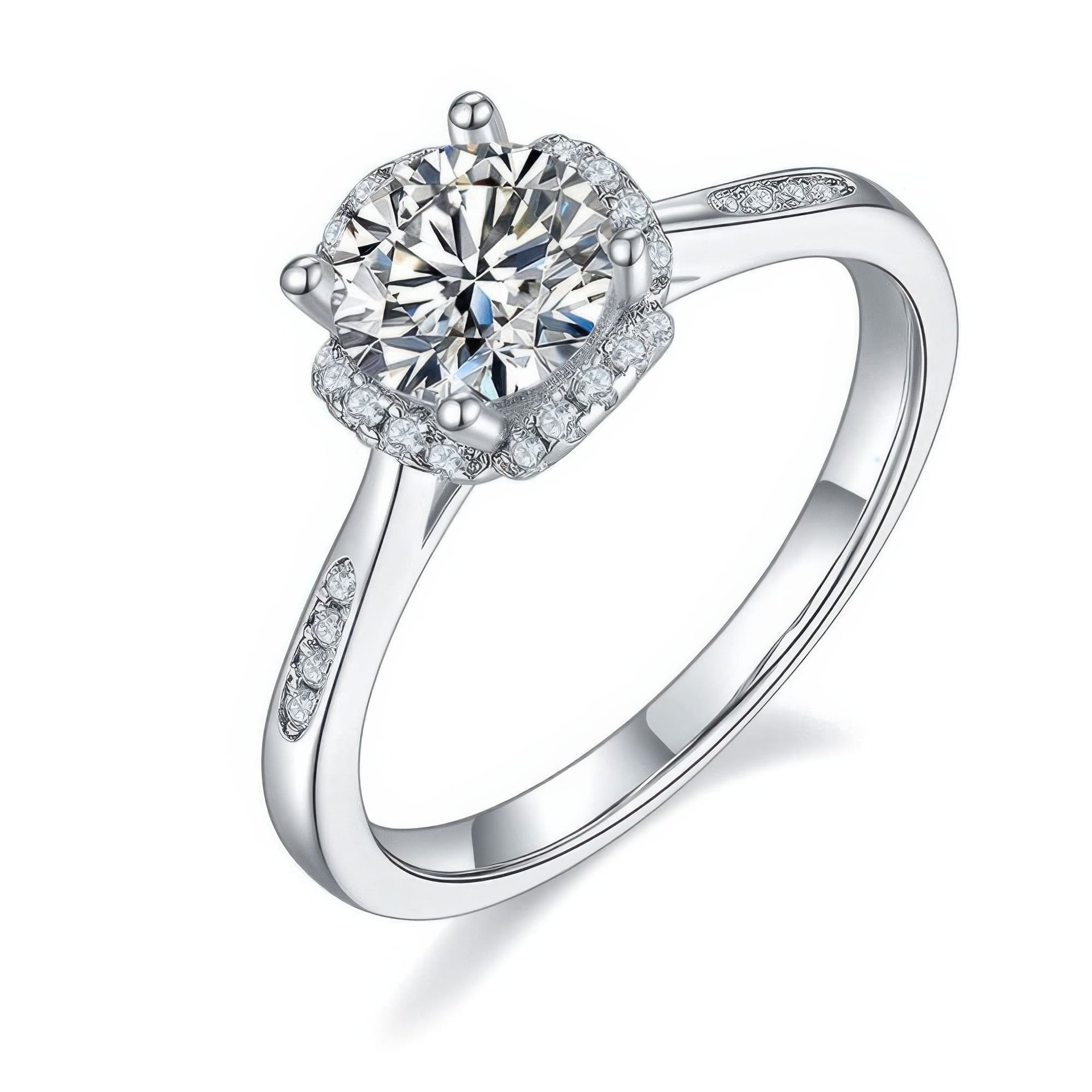 1ct Round Moissanite Cushion-Halo Engagement Ring | DEF Colorless, 925 Sterling Silver