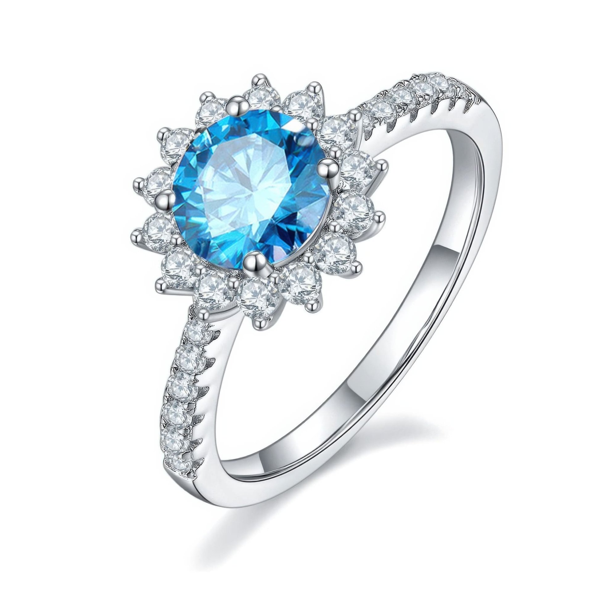 925 Silver Moissanite Sunflower Halo Ring | 1ct DEW Round Center | Pave Band, Color Options - Image 9