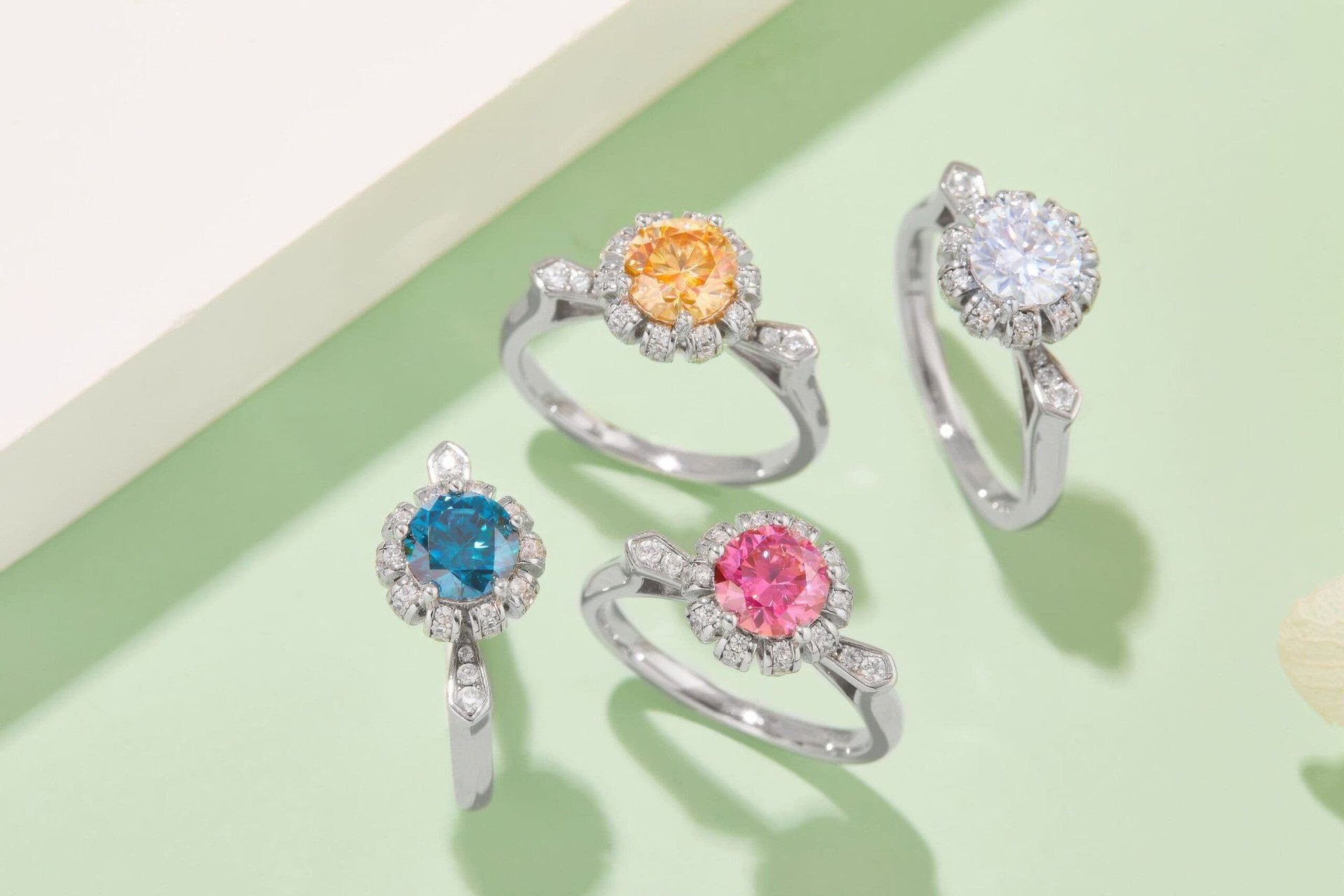 Round Halo Moissanite Engagement Ring | 925 Sterling Silver | Pinched Pavé Shoulders - Image 8