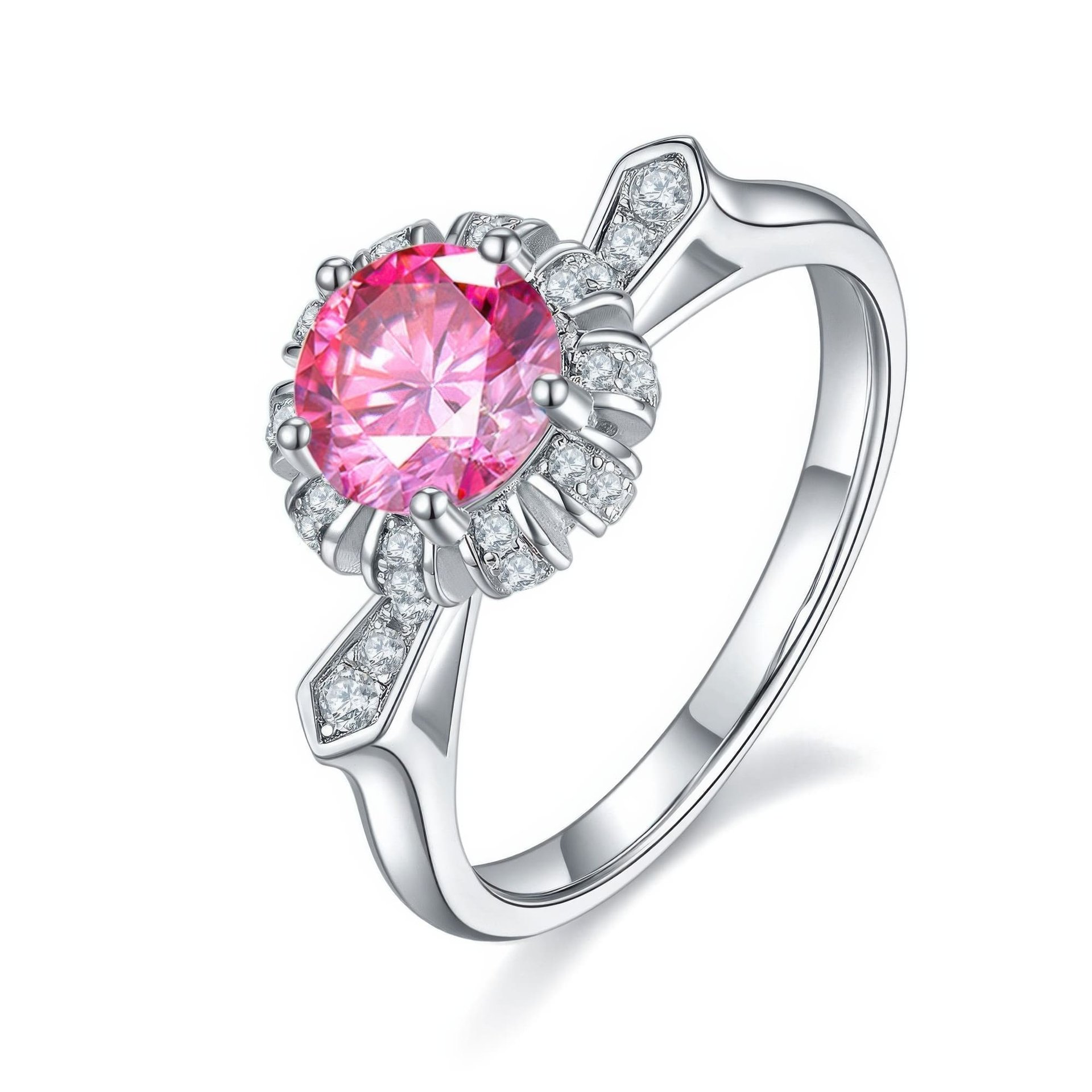 Round Halo Moissanite Engagement Ring | 925 Sterling Silver | Pinched Pavé Shoulders - Image 9