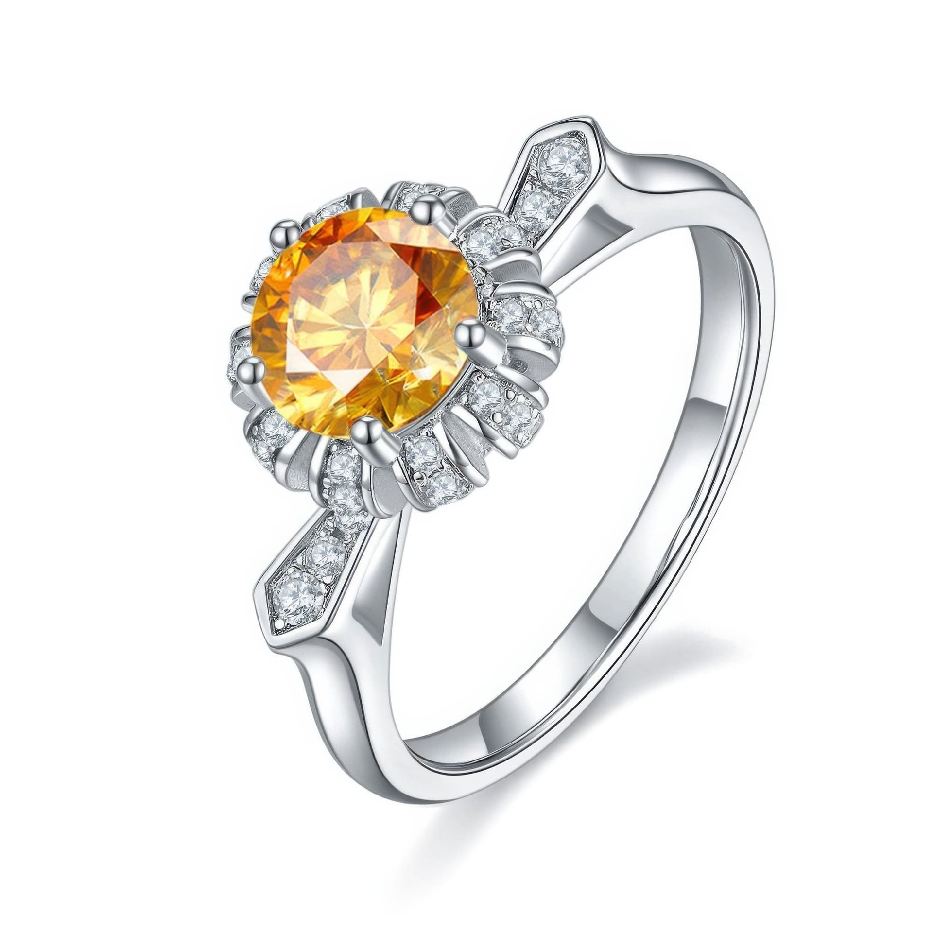 Round Halo Moissanite Engagement Ring | 925 Sterling Silver | Pinched Pavé Shoulders - Image 10