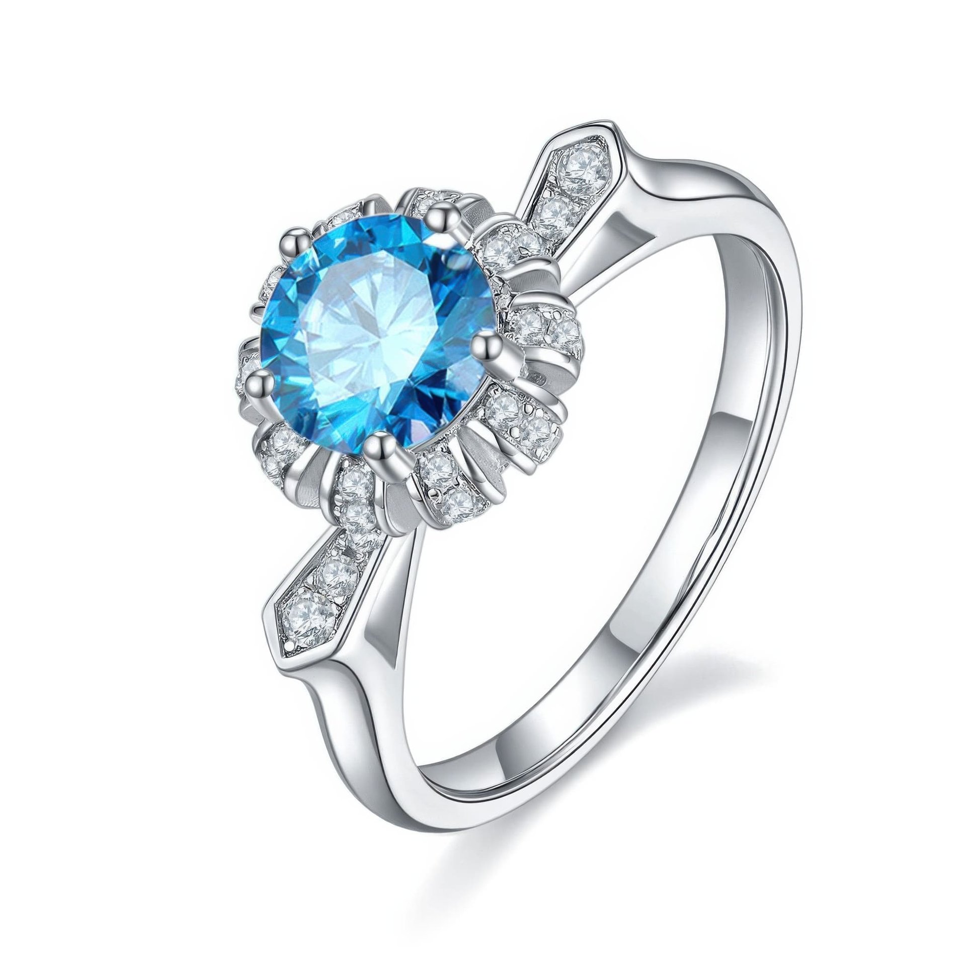 Round Halo Moissanite Engagement Ring | 925 Sterling Silver | Pinched Pavé Shoulders - Image 11