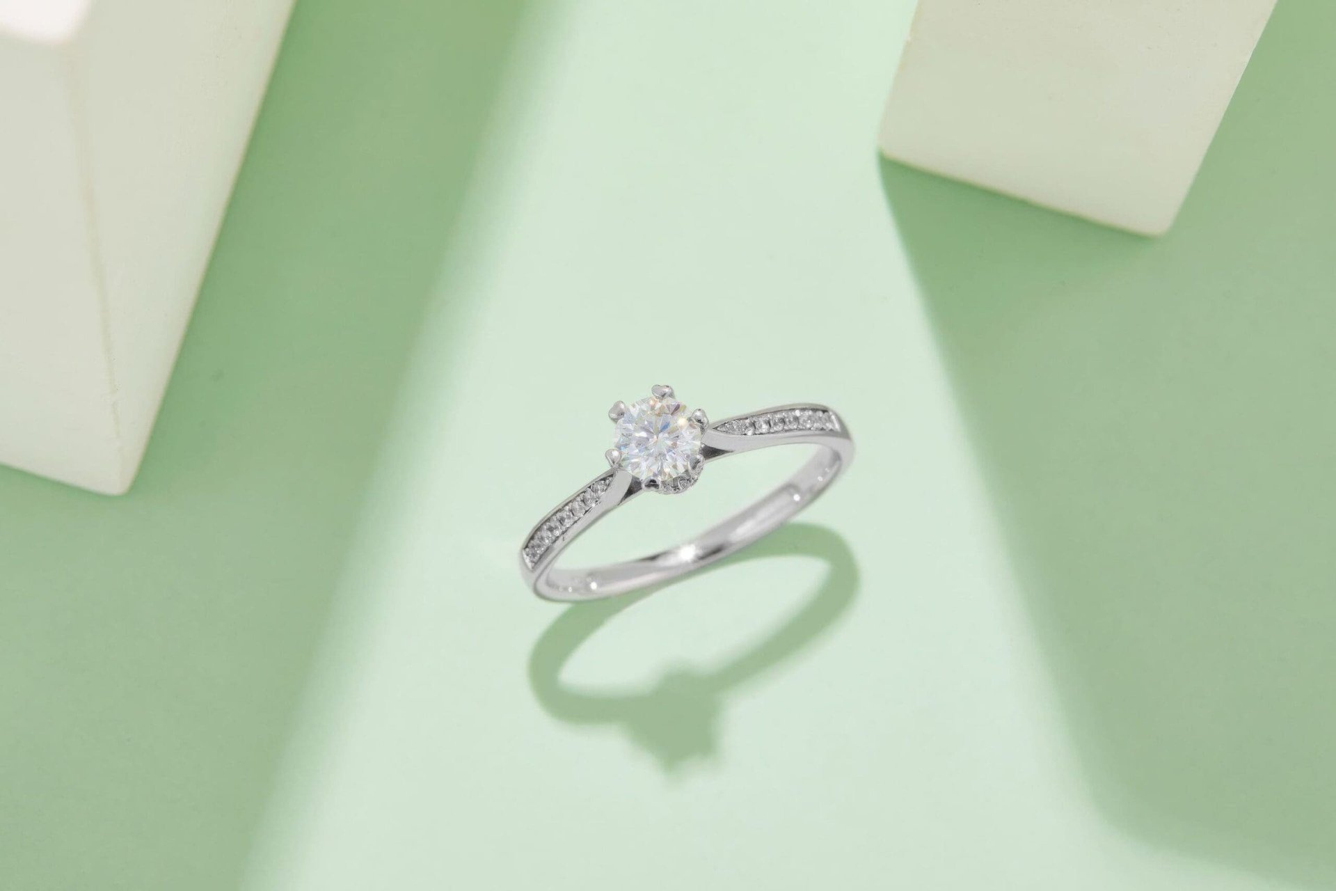 Classic Moissanite Solitaire Ring 925 Silver | 0.5ct DEW Round, Six Heart-Prong Pave | 4 Colors - alternate view
