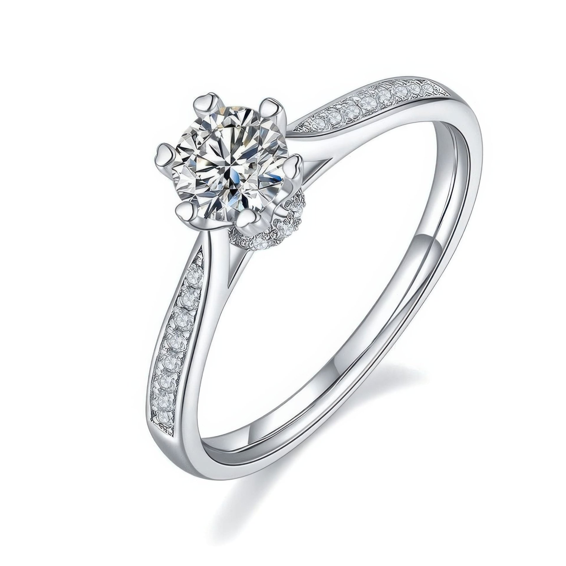 Classic Moissanite Solitaire Ring 925 Silver | 0.5ct DEW Round, Six Heart-Prong Pave | 4 Colors
