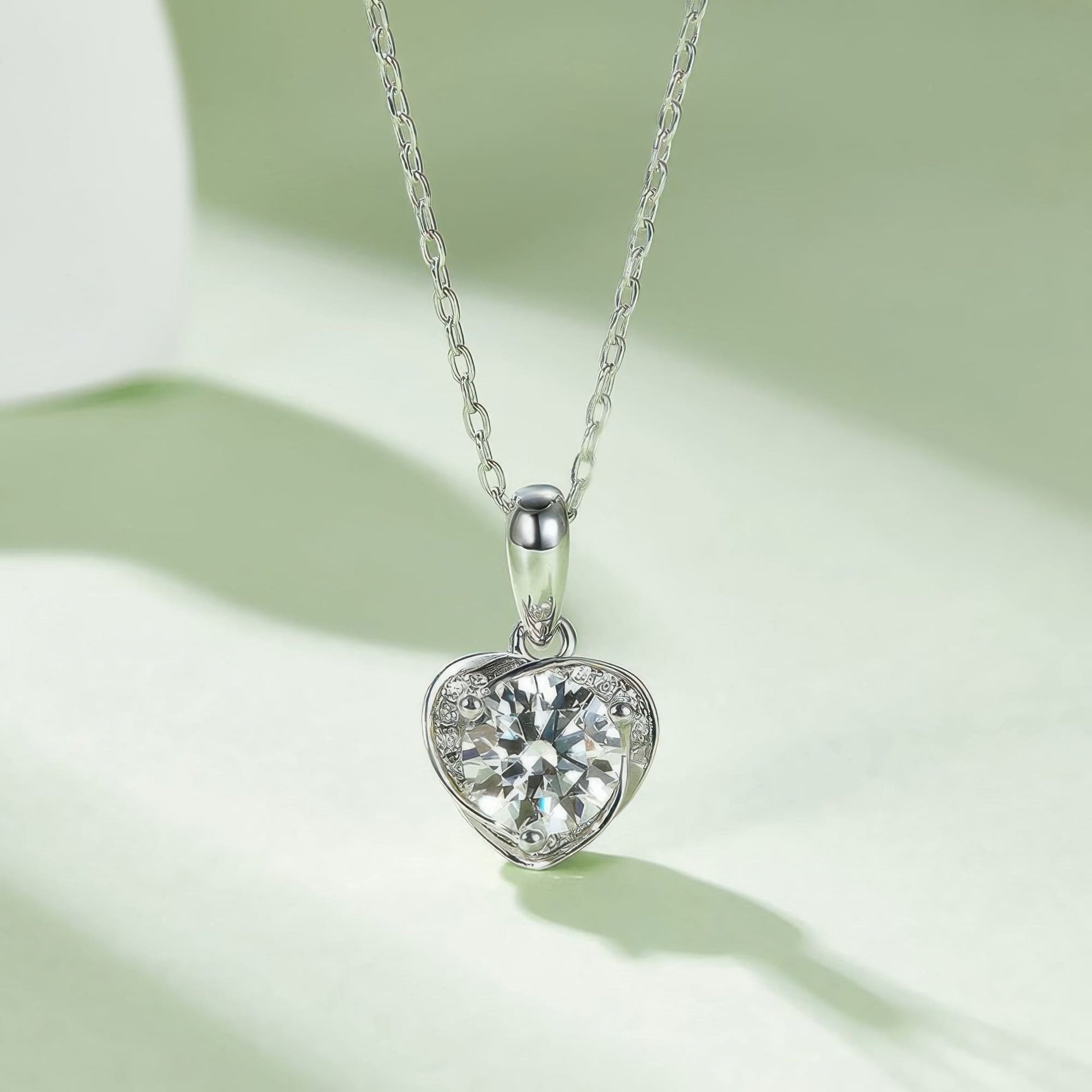 Sterling Silver Heart Moissanite Jewelry Set | Pendant & Stud Earrings | Round Brilliant in Heart Frame - Image 4