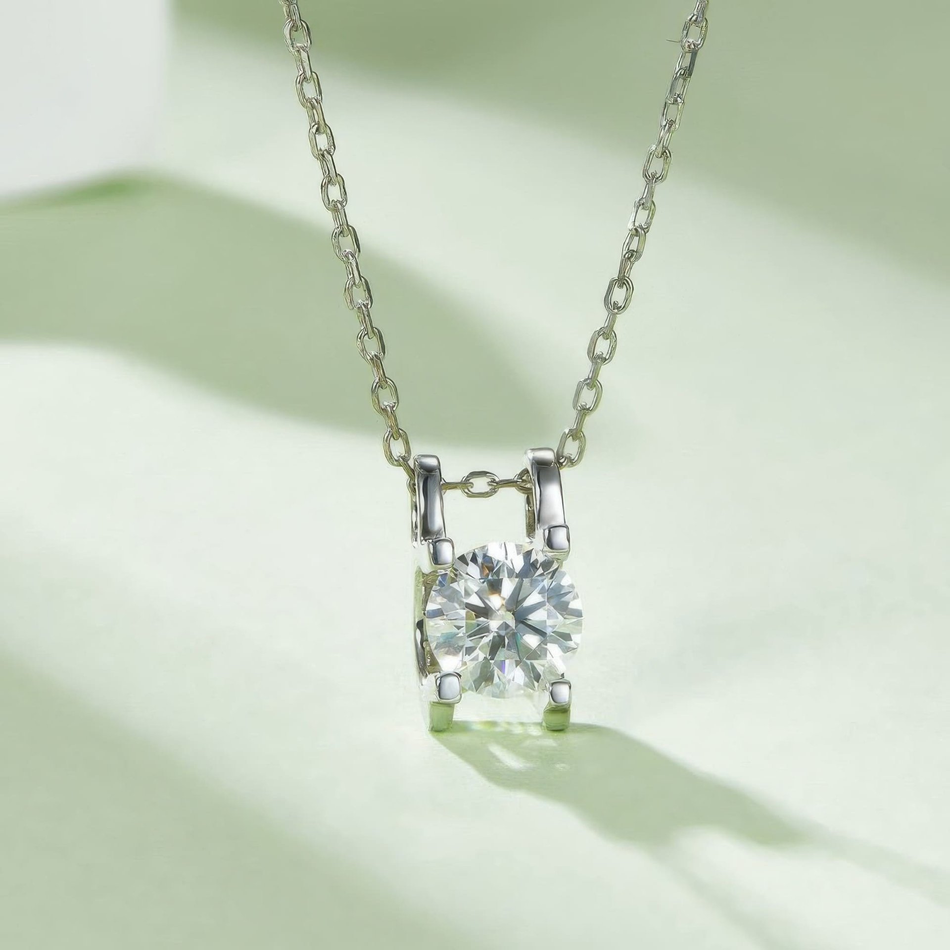 Moissanite Solitaire Pendant & Earring Set | 925 Silver 18K White Gold Plated | Bar-Set Round Brilliant - Image 3