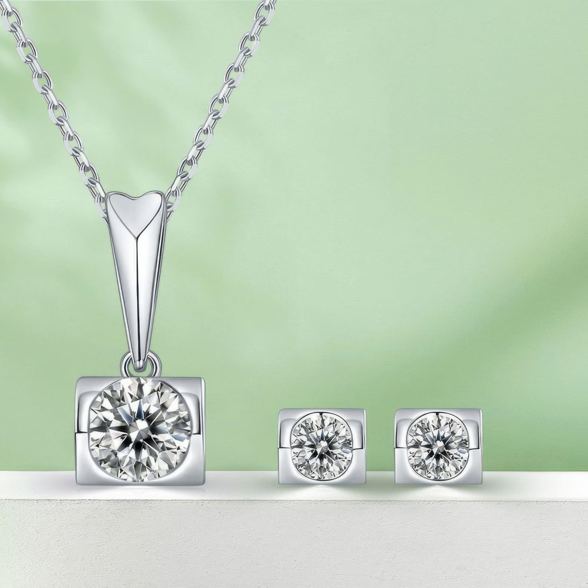 Geometric Moissanite Pendant Necklace | Square Bezel 925 Sterling Silver, DEF/VVS 0.5-3ct - Image 5